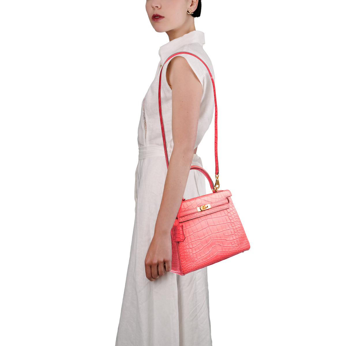 Sac HERMES Kelly 25 en Cuirs exotiques Rose - 103973