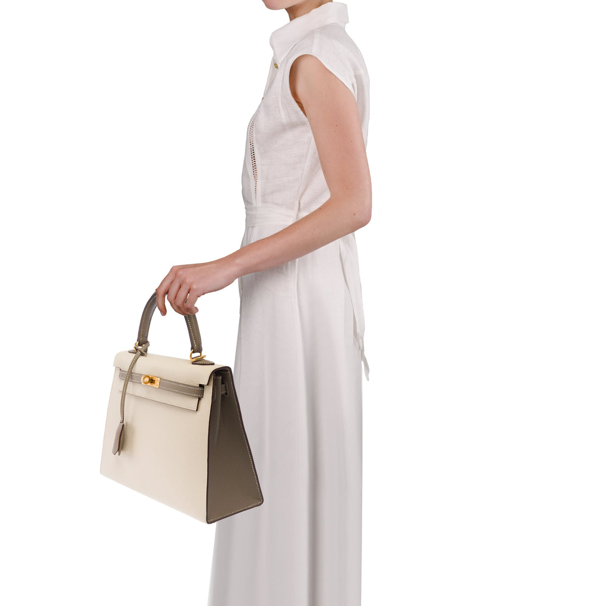Sac HERMES Kelly 25 en Cuir Blanc - 103938