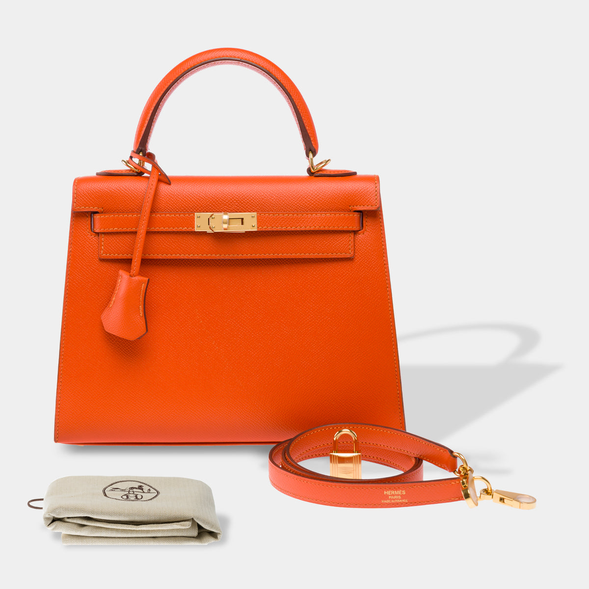 Sac HERMES Kelly 25 en Cuir Orange - 103948