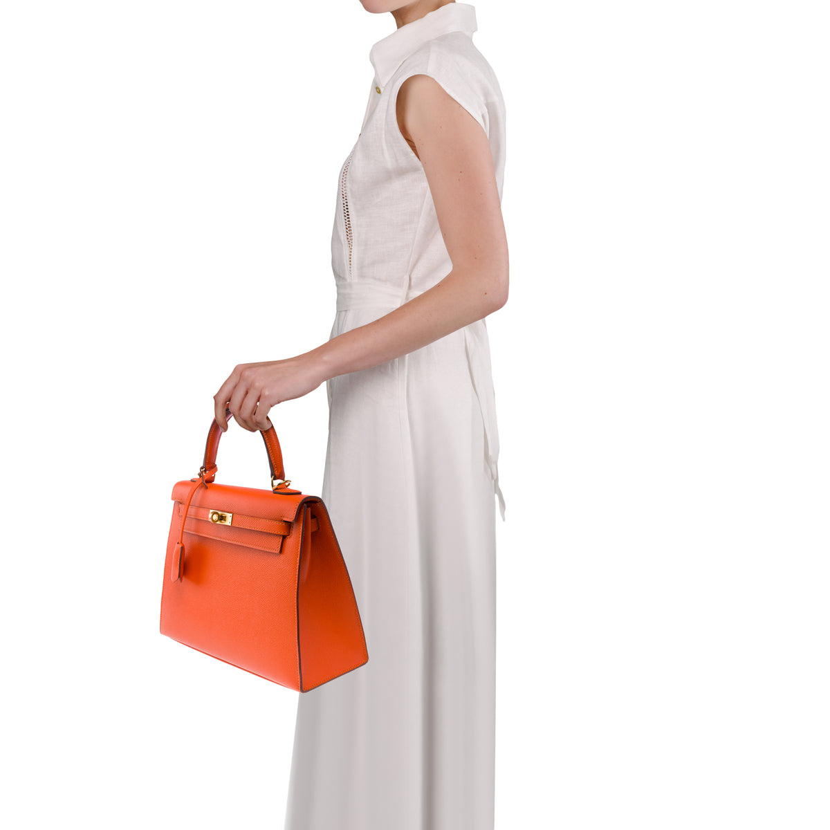 Sac HERMES Kelly 25 en Cuir Orange - 103948