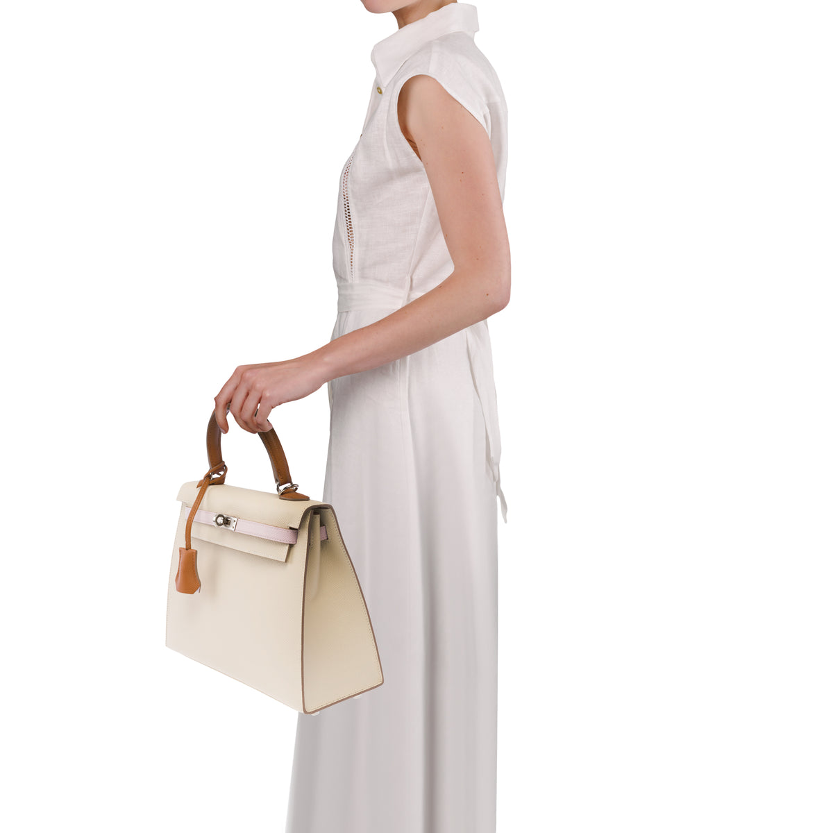 Sac HERMES Kelly 25 en Cuir Blanc - 103980