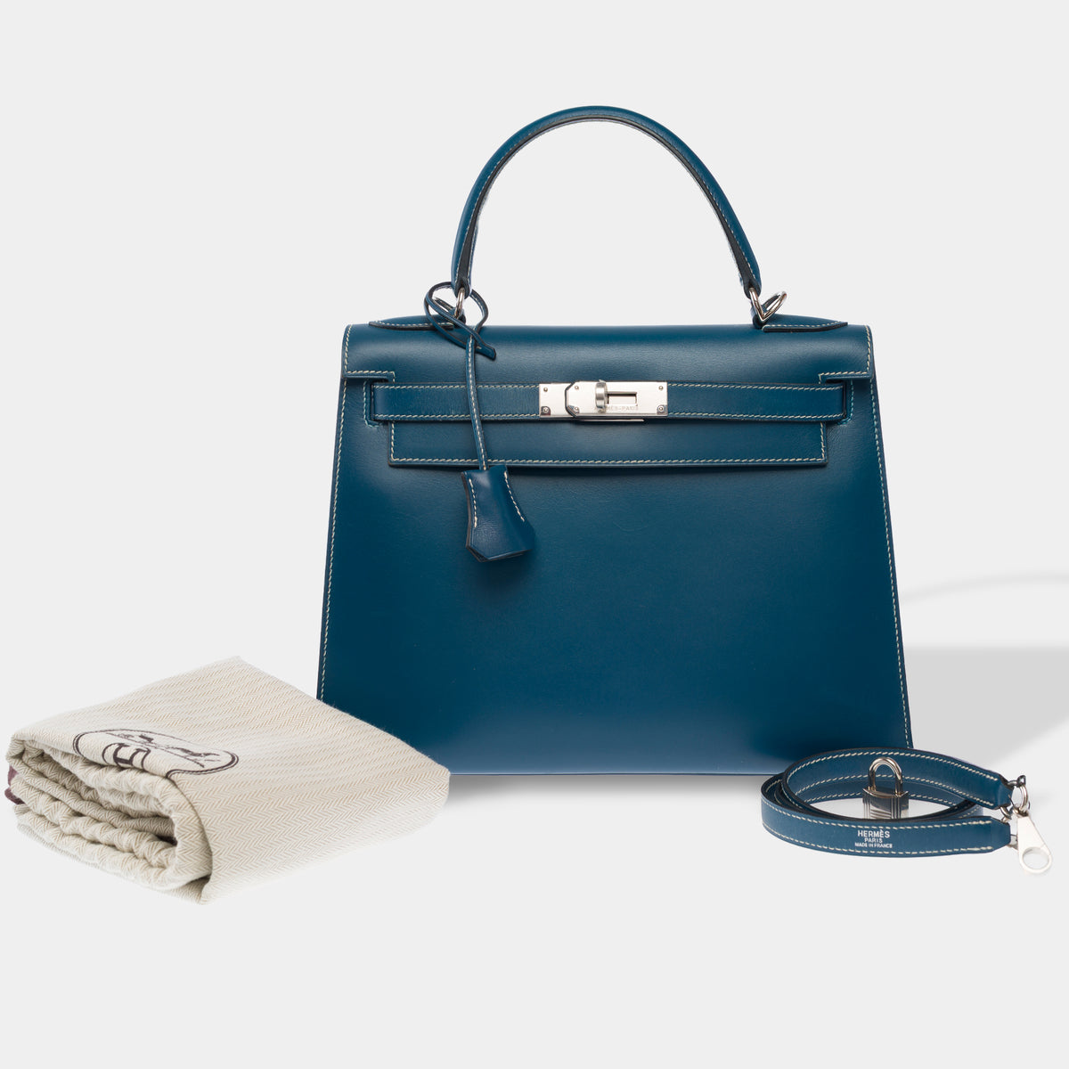 Sac HERMES Kelly 28 en Cuir Bleu - 103999