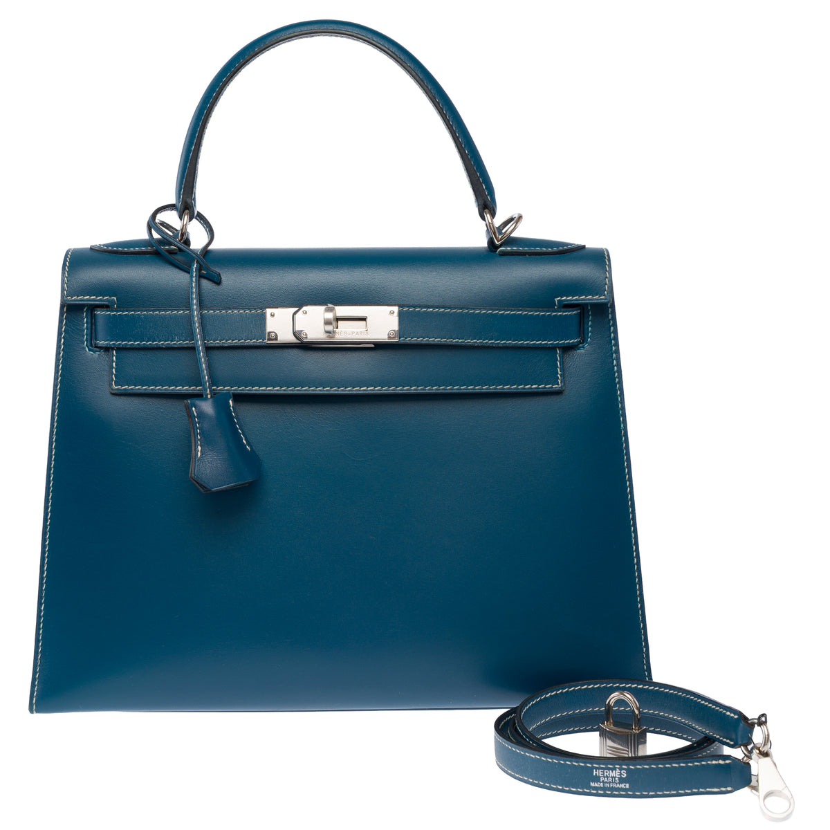 Sac HERMES Kelly 28 en Cuir Bleu - 103999