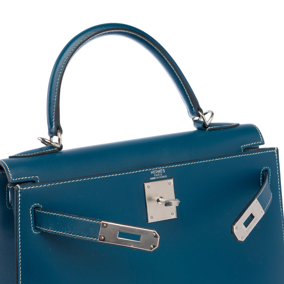 Sac HERMES Kelly 28 en Cuir Bleu - 103999