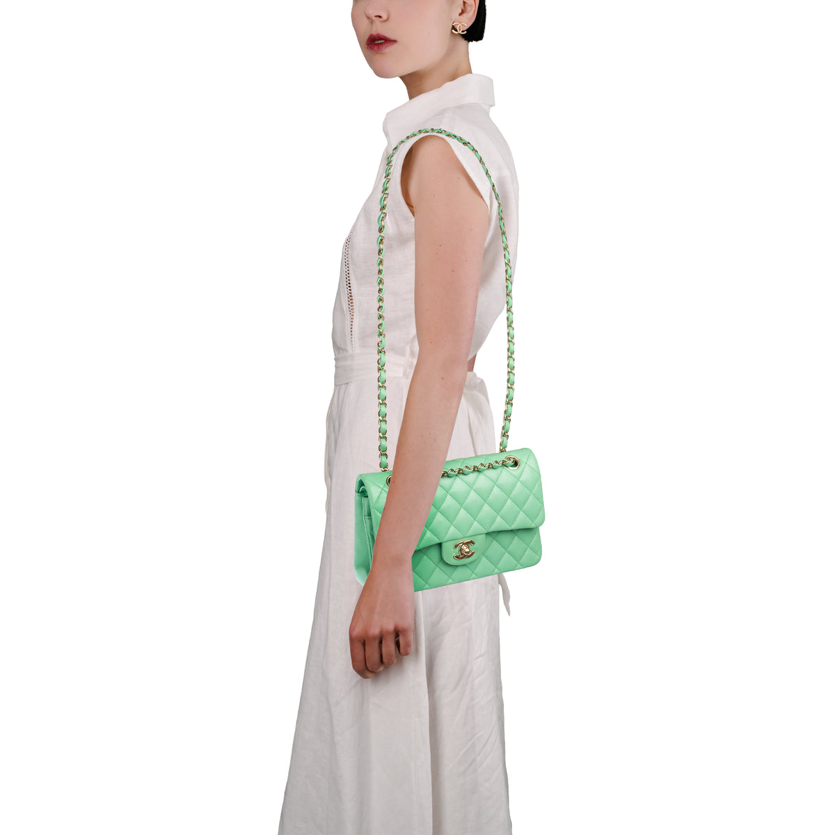 Sac CHANEL Timeless/Classique en Cuir Vert - 104053