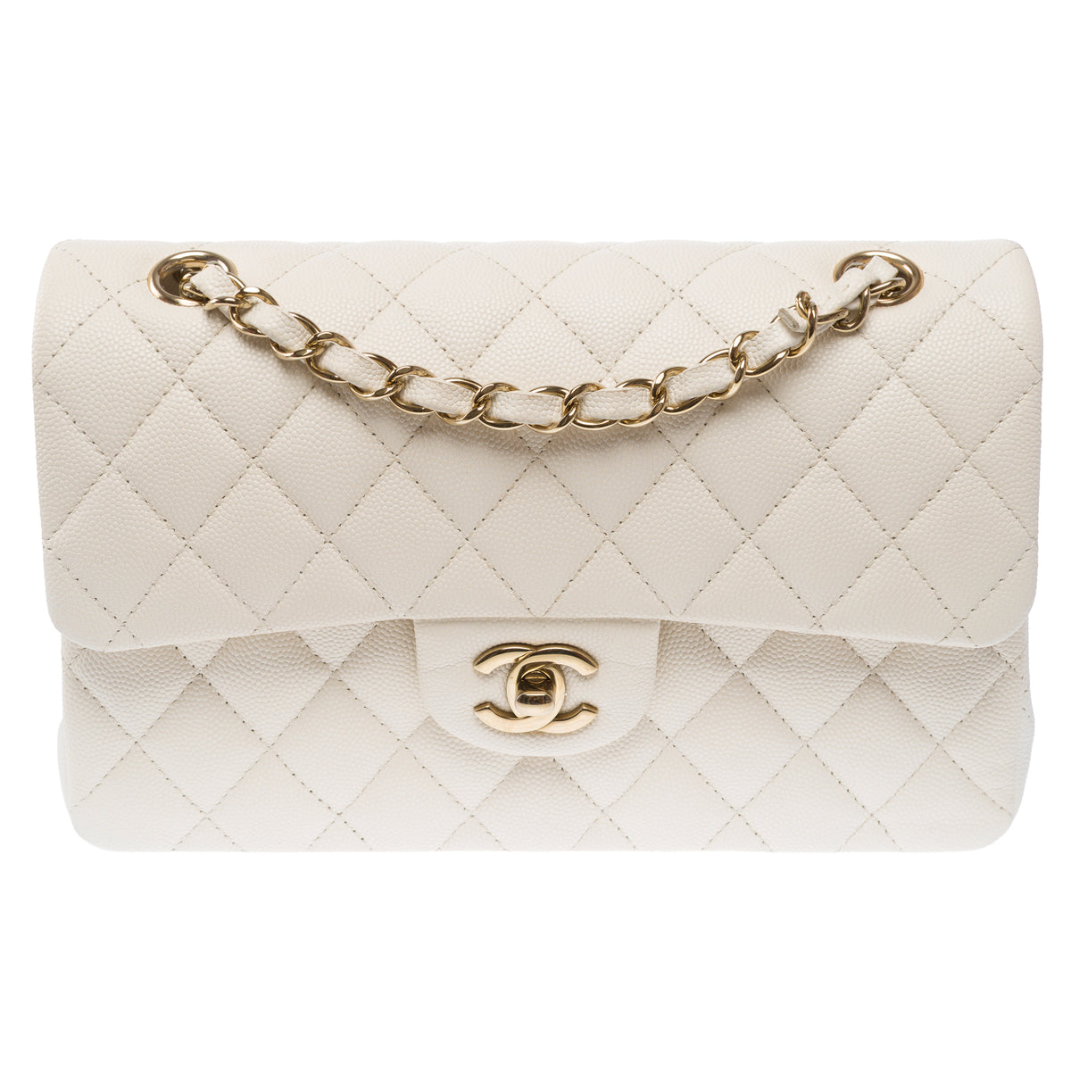 Sac CHANEL Timeless/Classique en Cuir Blanc - 104050