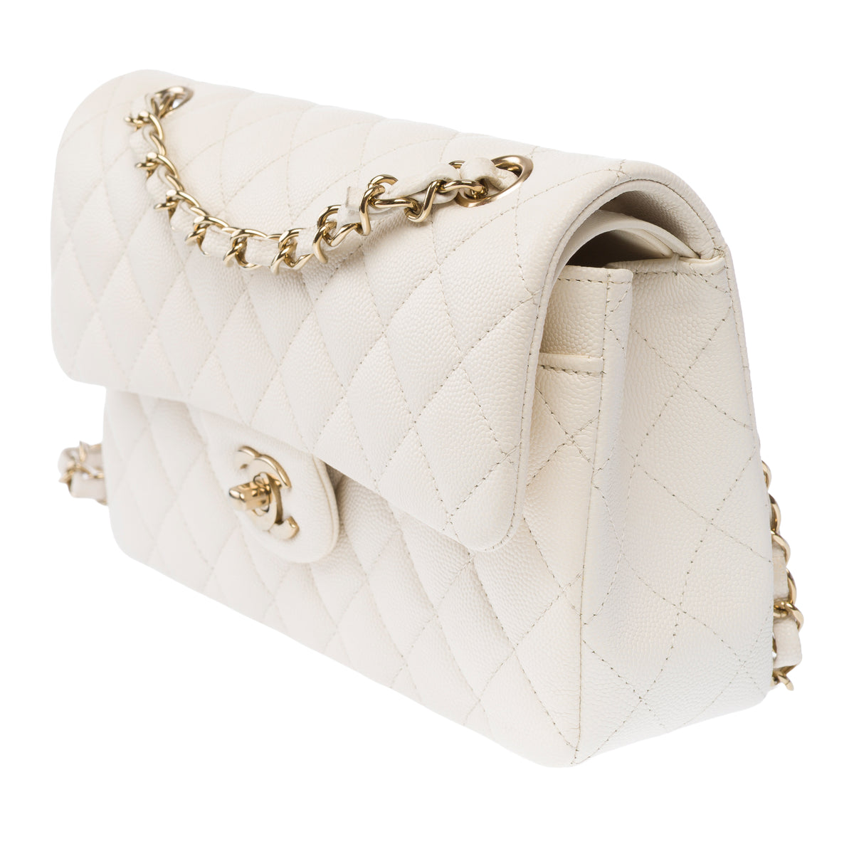 Sac CHANEL Timeless/Classique en Cuir Blanc - 104050