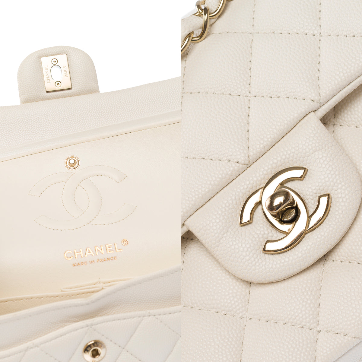 Sac CHANEL Timeless/Classique en Cuir Blanc - 104050