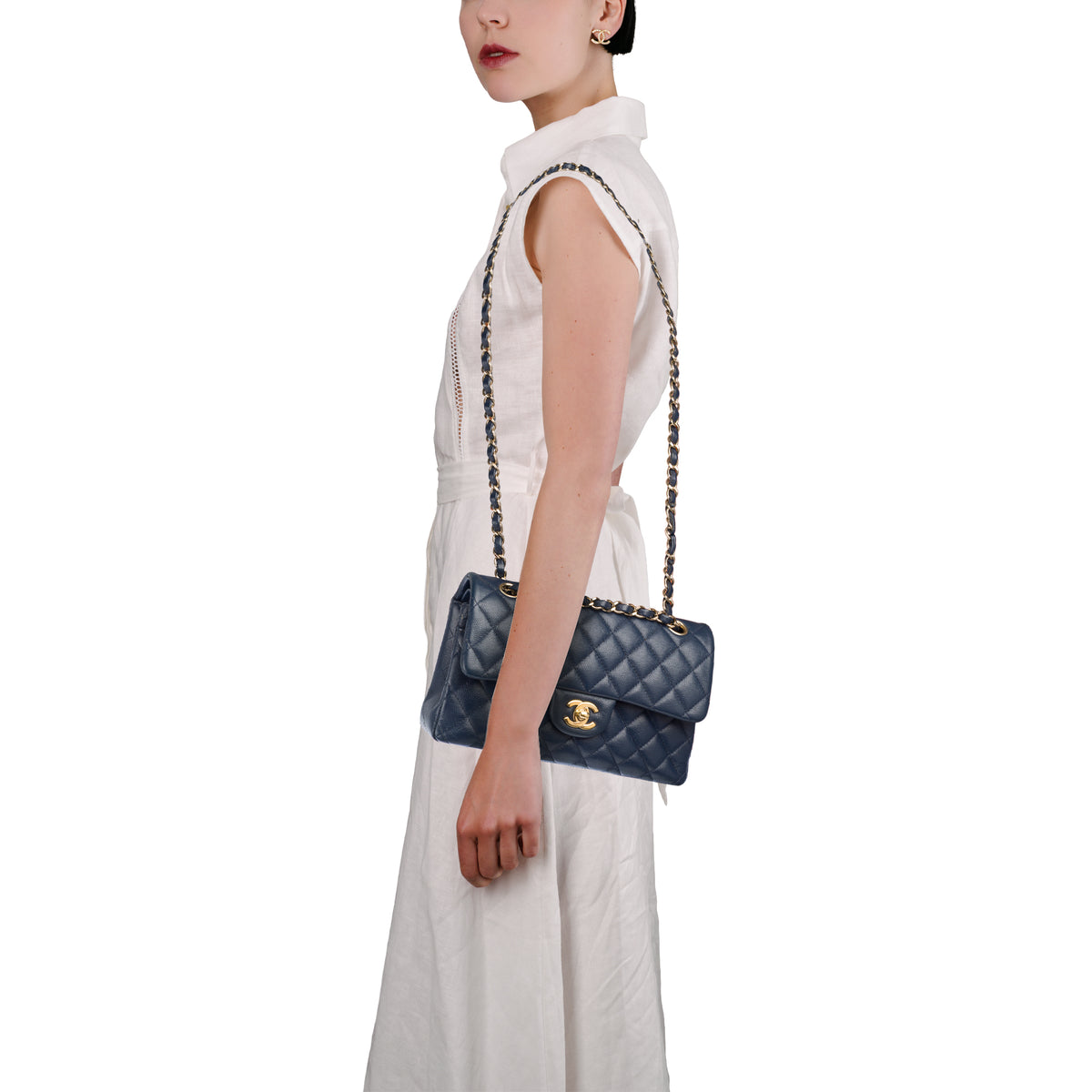 Sac CHANEL Timeless/Classique en Cuir Bleu Marine - 104049