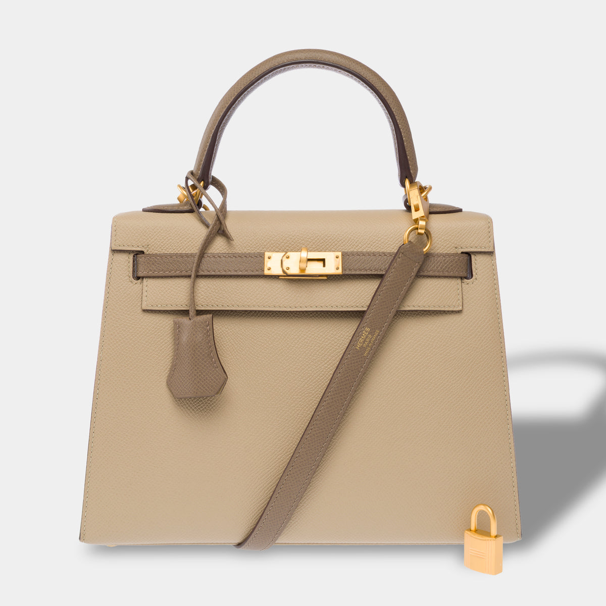 Sac HERMES Kelly 25 en Cuir Beige - 104075