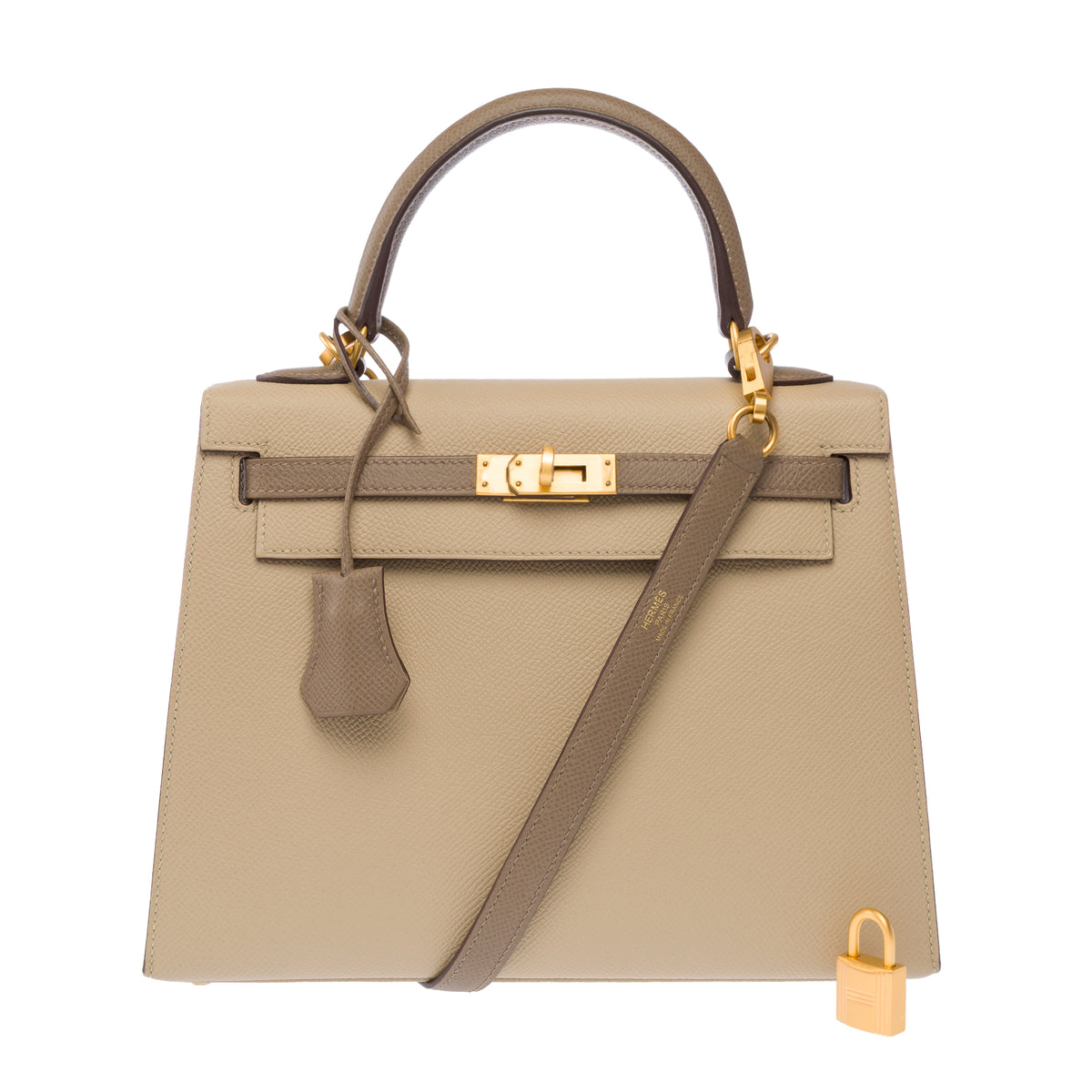 Sac HERMES Kelly 25 en Cuir Beige - 104075