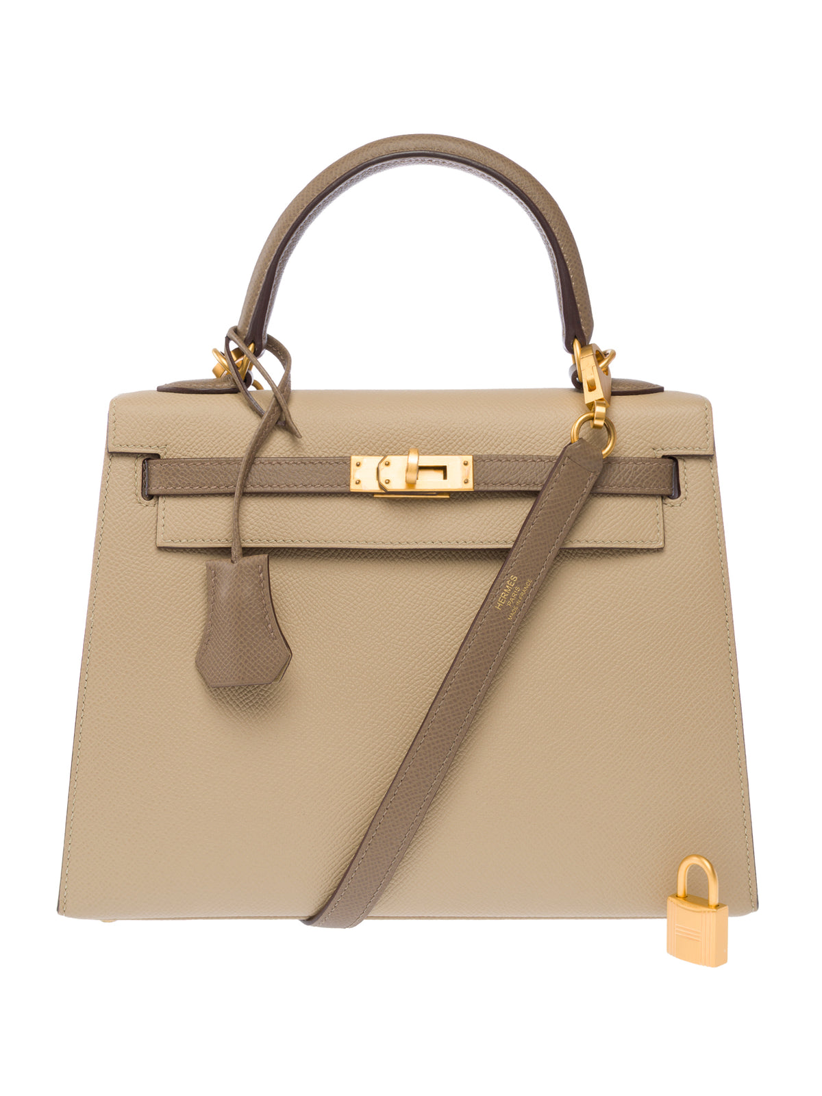 Sac HERMES Kelly 25 en Cuir Beige - 104075