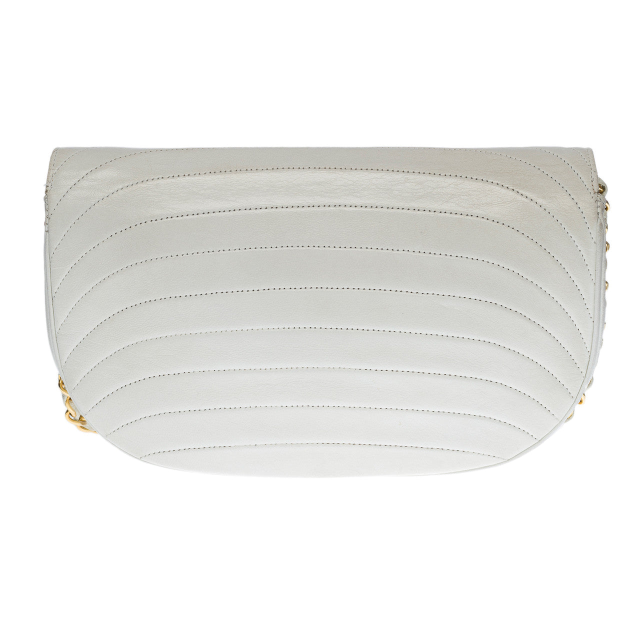 SAC BANDOULIERE CHANEL CLASSIQUE FLAP BAG DEMI-LUNE EN CUIR D'AGNEAU BLANC-100669