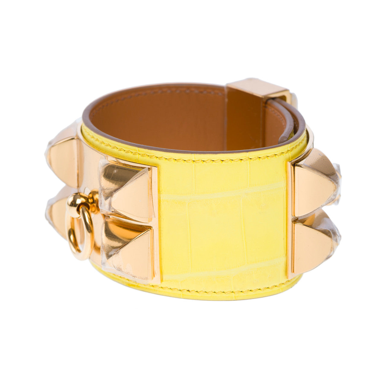 Bijoux HERMES Collier de chien en Crocodile Jaune - 101923