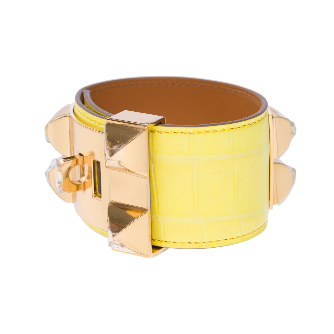 Bijoux HERMES Collier de chien en Crocodile Jaune - 101923