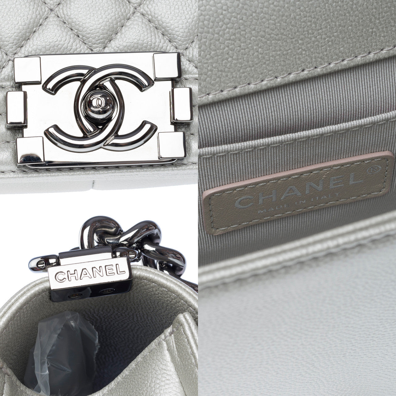 Sac CHANEL Boy en Cuir Argent - 102456