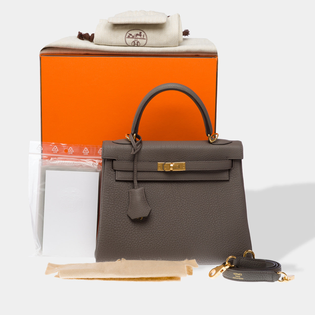 Sac HERMES Kelly 25 en Cuir Gris - 102683