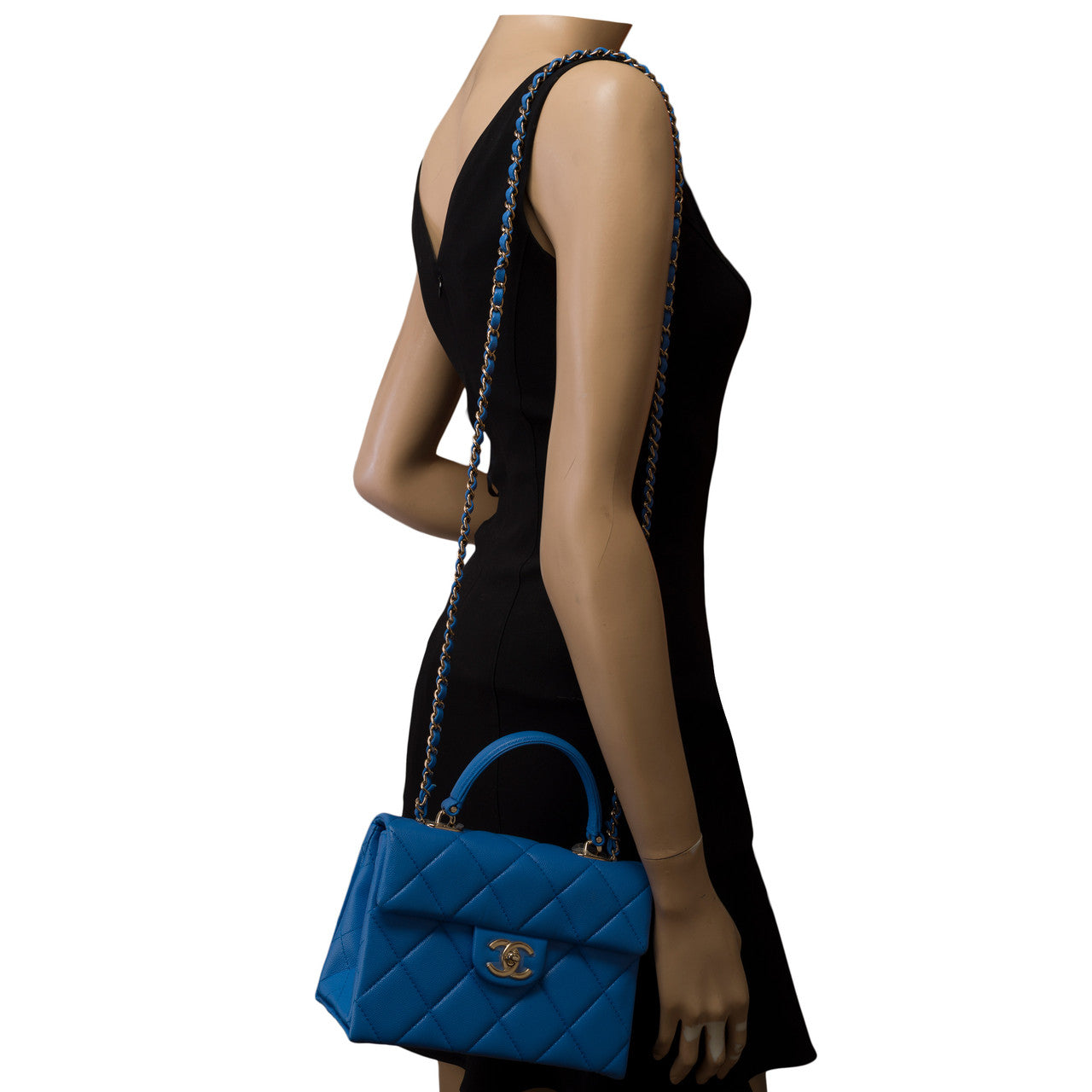 Sac CHANEL Timeless Classique Top Handle en Cuir Bleu - 102848