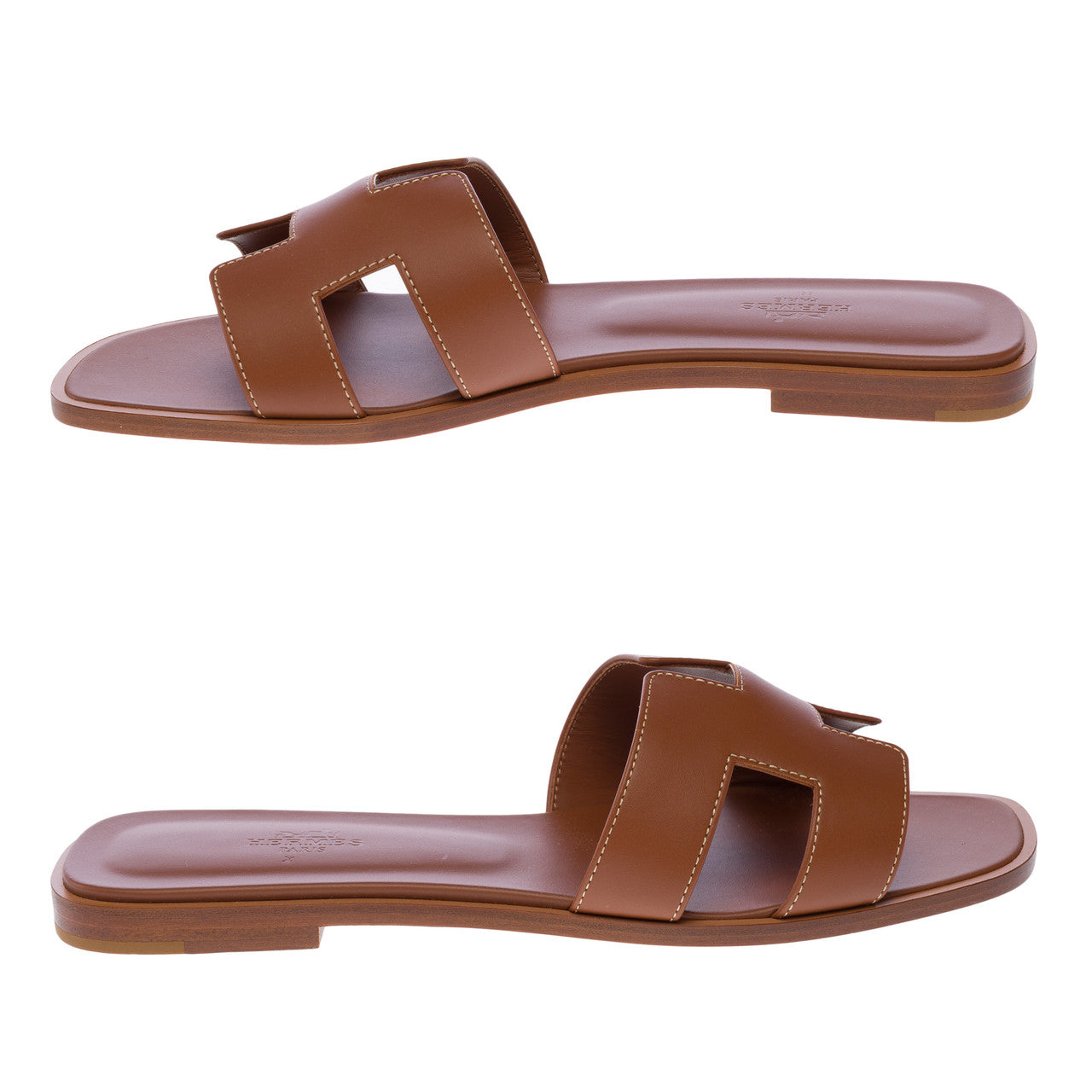 HERMES Oran Brown Leather Sandals - 102904