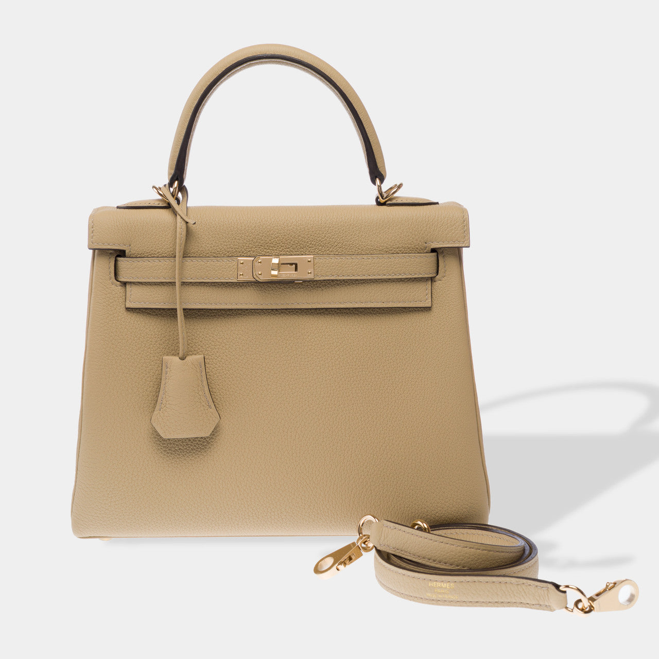 Sac HERMES Kelly 25 en Cuir Beige - 102942