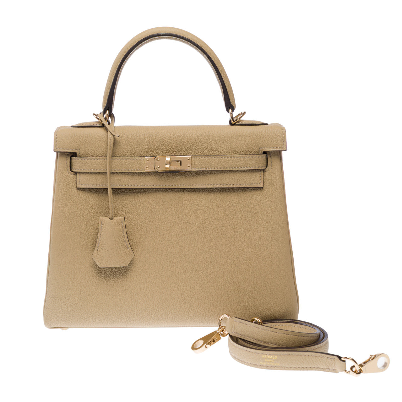 Sac HERMES Kelly 25 en Cuir Beige - 102942