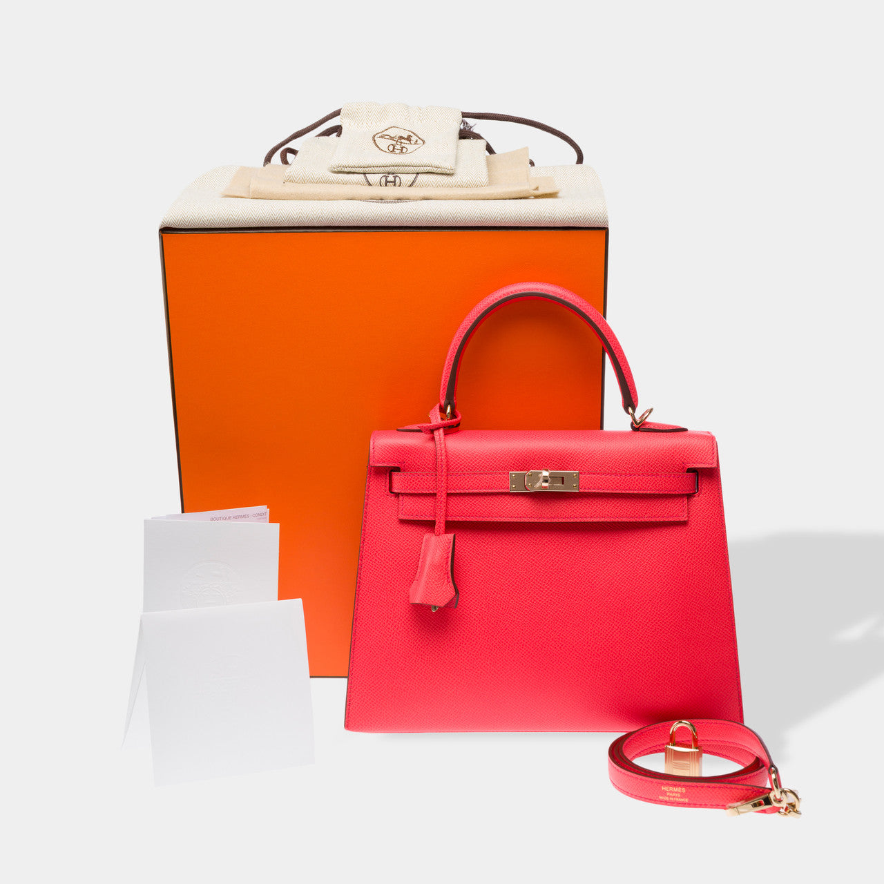 Sac HERMES Kelly 25 en Cuir Rose - 102953