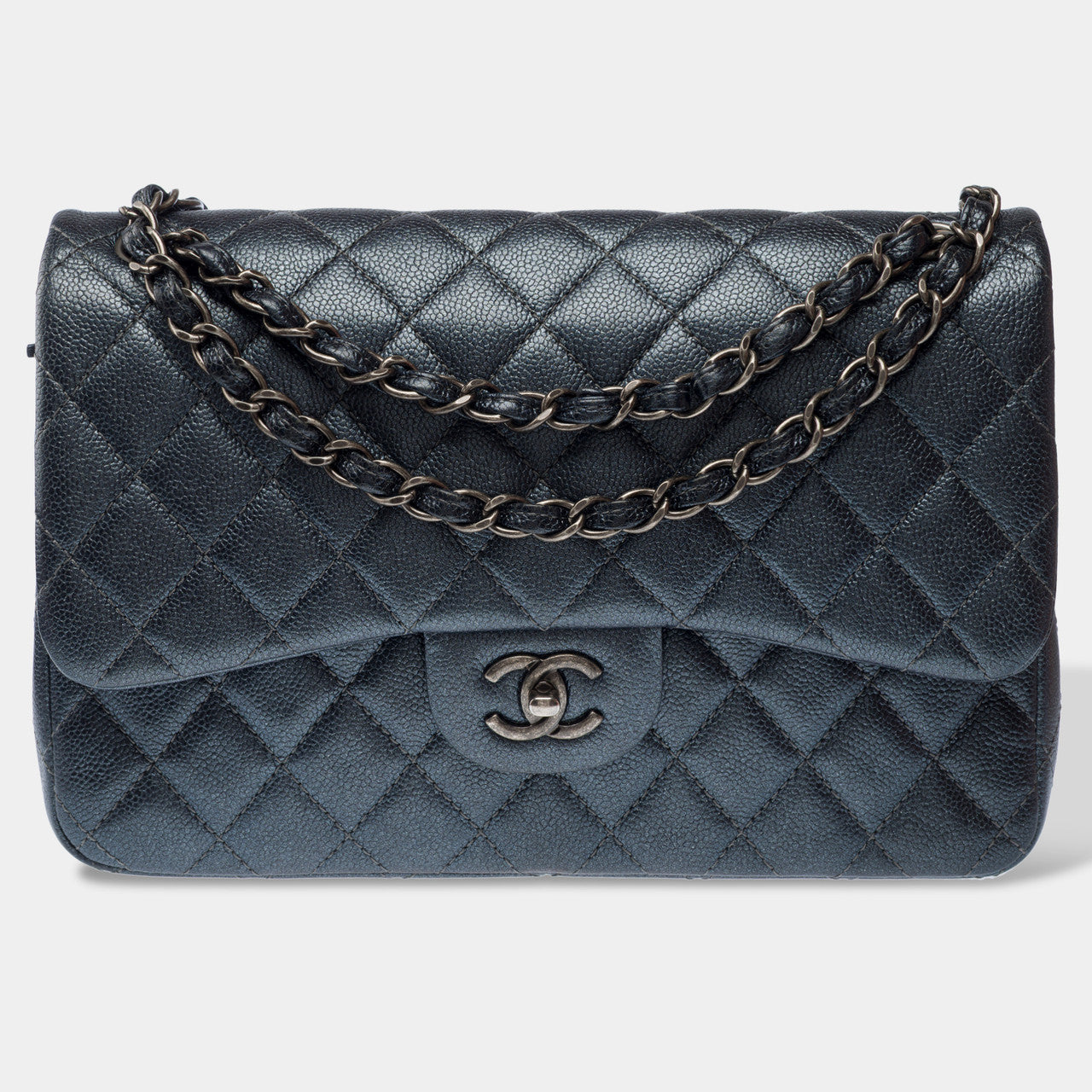 Sac CHANEL Timeless/Classique en Cuir Gris - 103165