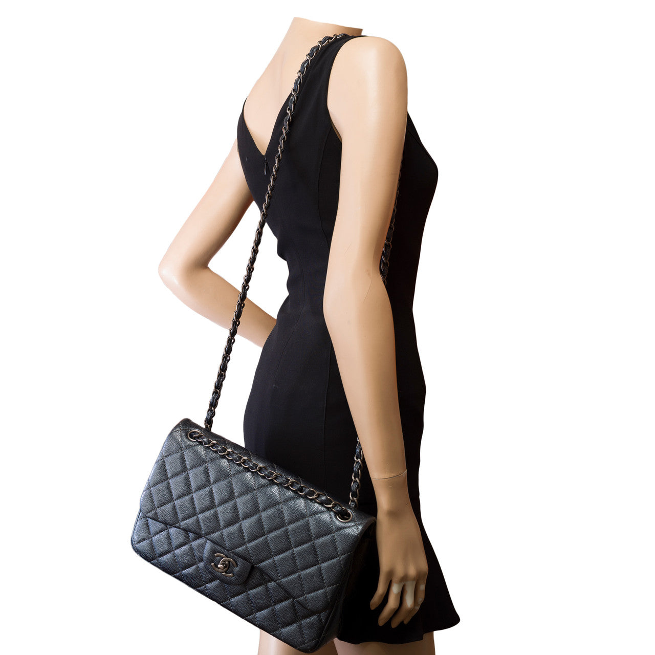 Sac CHANEL Timeless/Classique en Cuir Gris - 103165