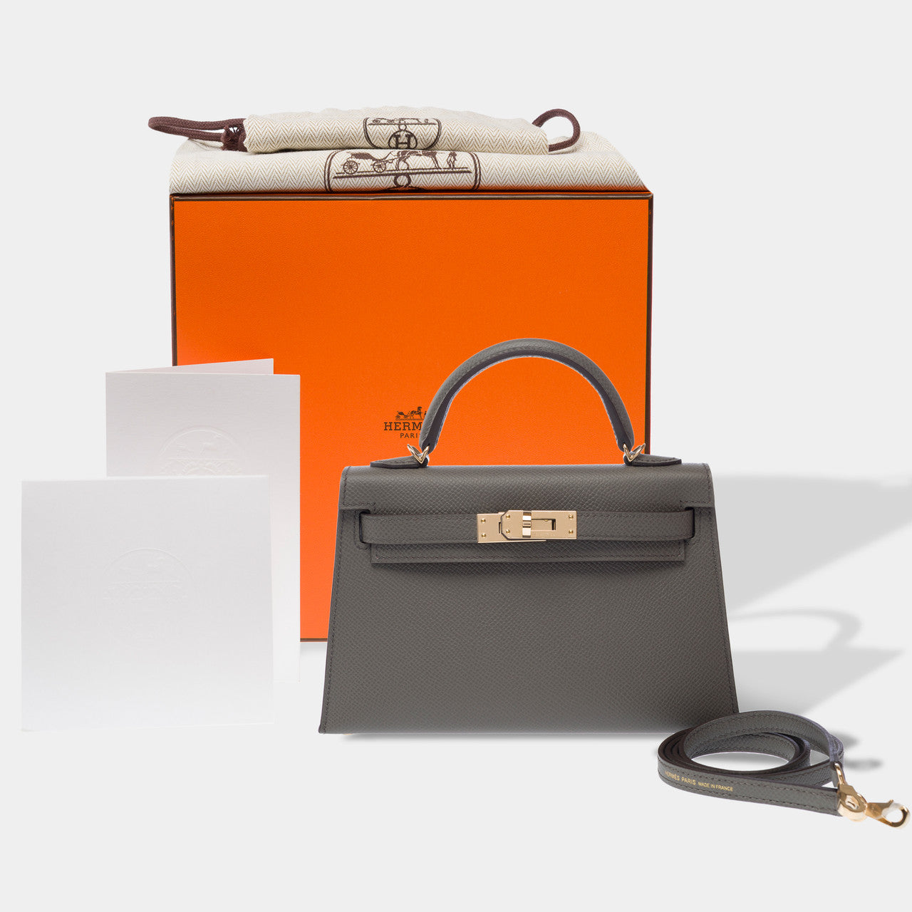 Sac HERMES Kelly Mini en Cuir Gris - 103157