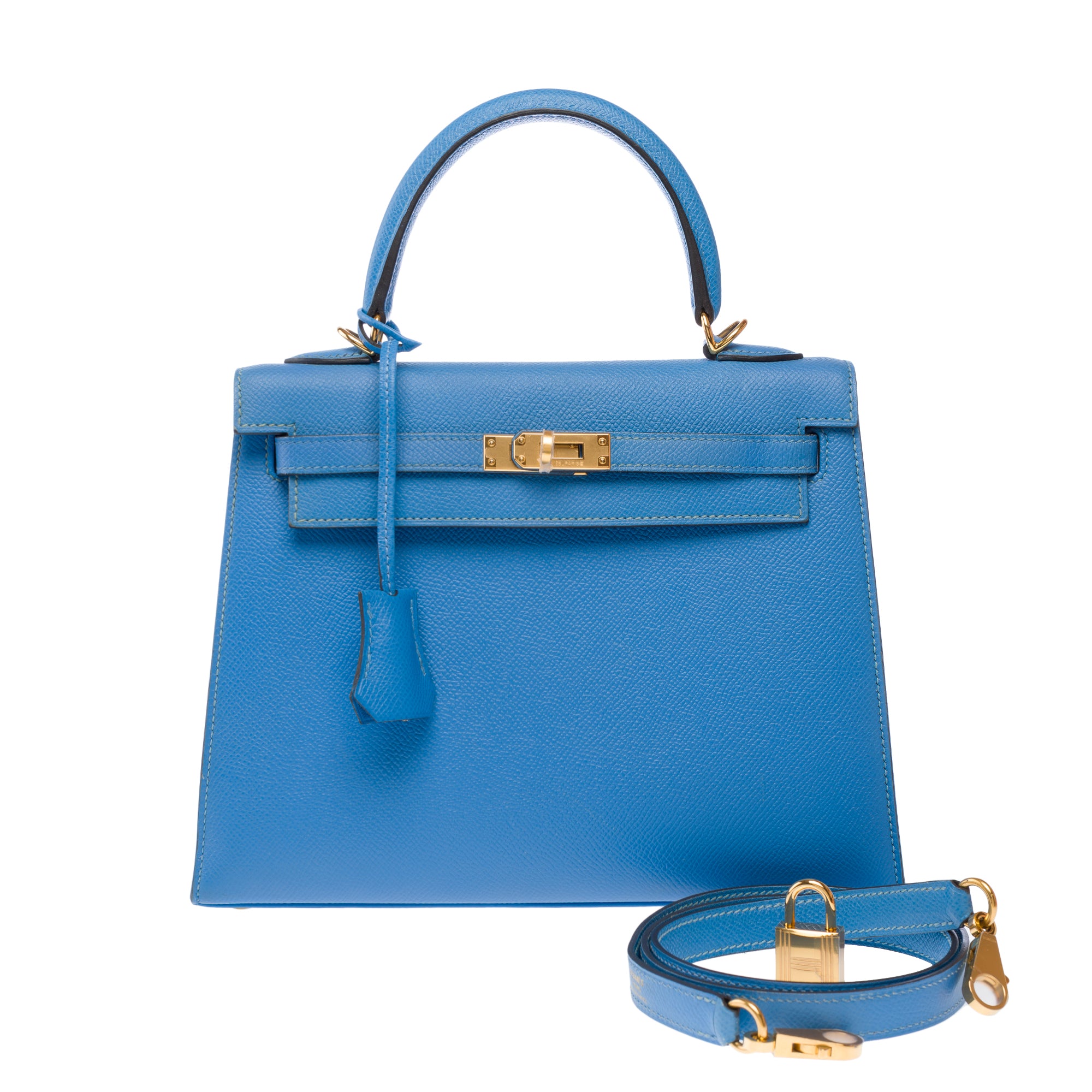 Sac HERMES Kelly 25 en Cuir Bleu - 103213
