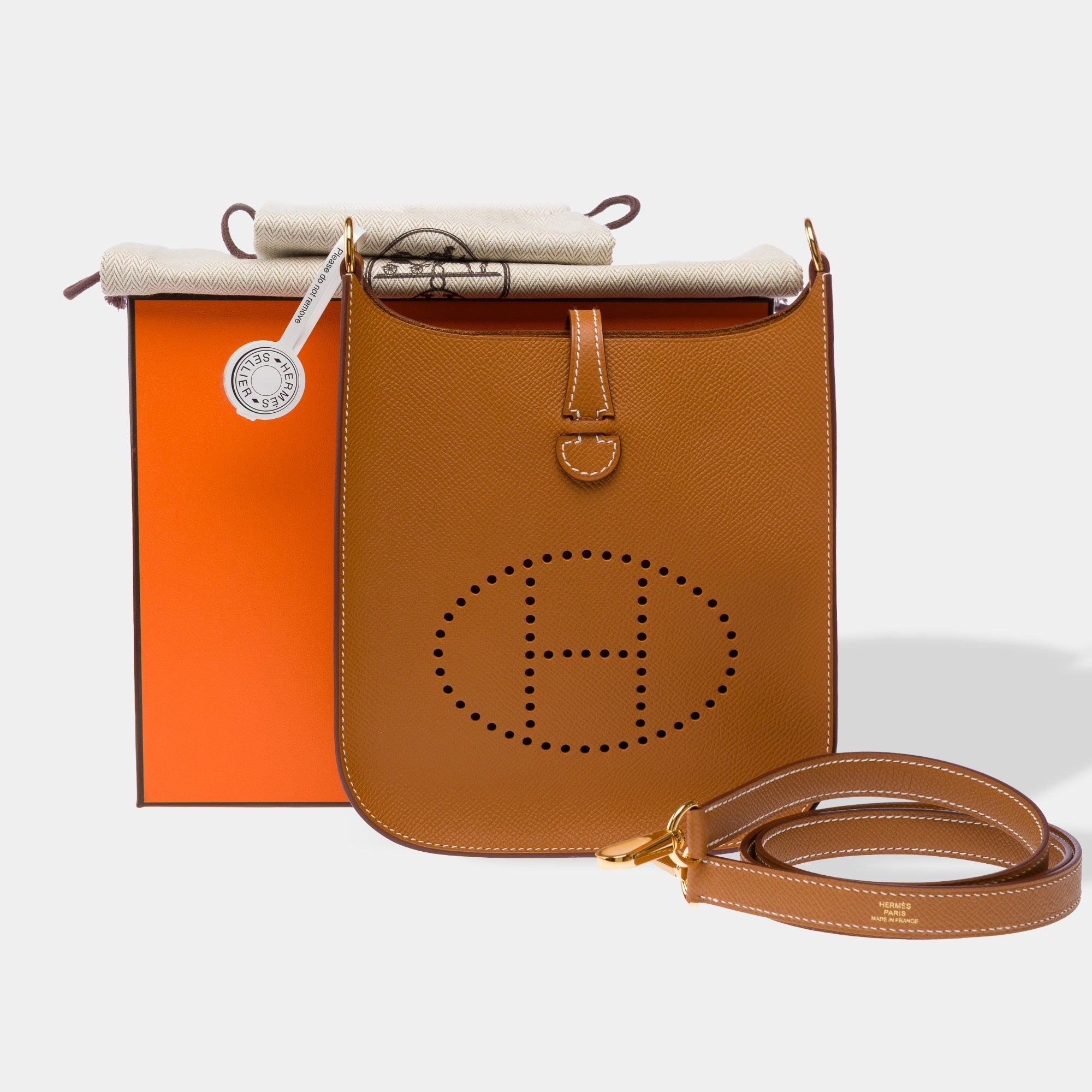 Sac HERMES Mini Evelyne en Cuir Doré - 103322