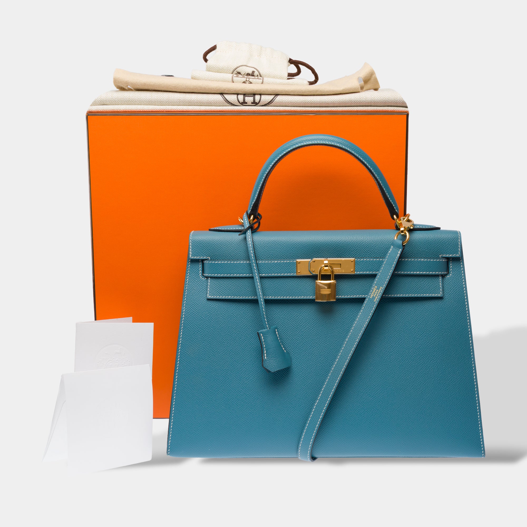 Sac HERMES Kelly 32 en Cuir Bleu - 103329