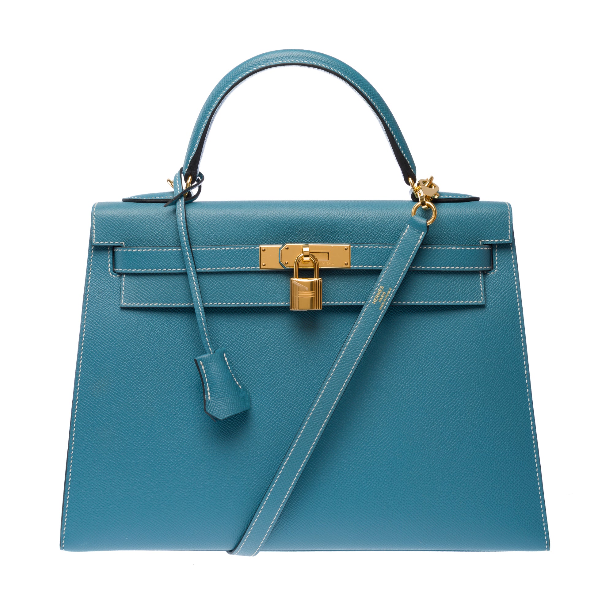 Sac HERMES Kelly 32 en Cuir Bleu - 103329