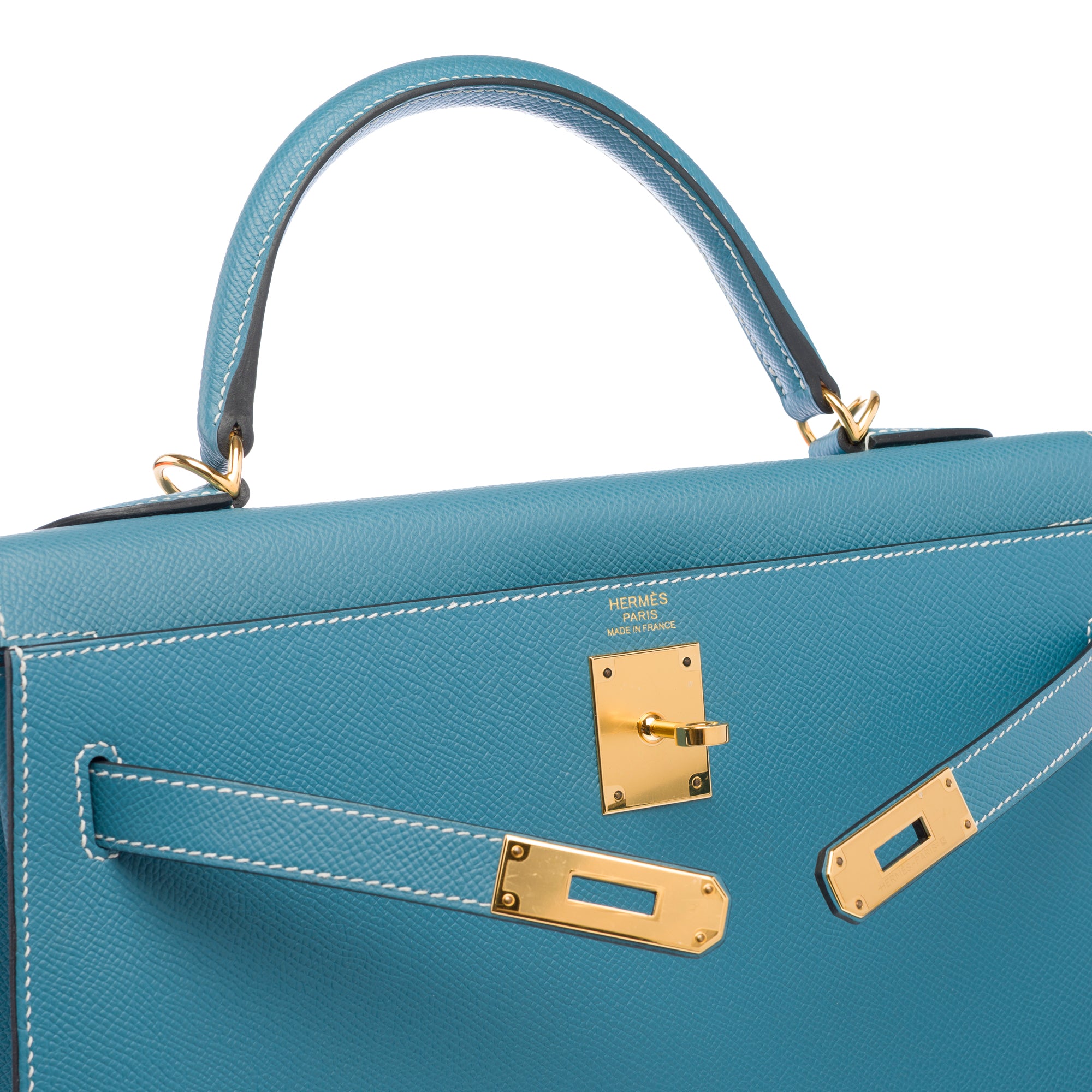 Sac HERMES Kelly 32 en Cuir Bleu - 103329