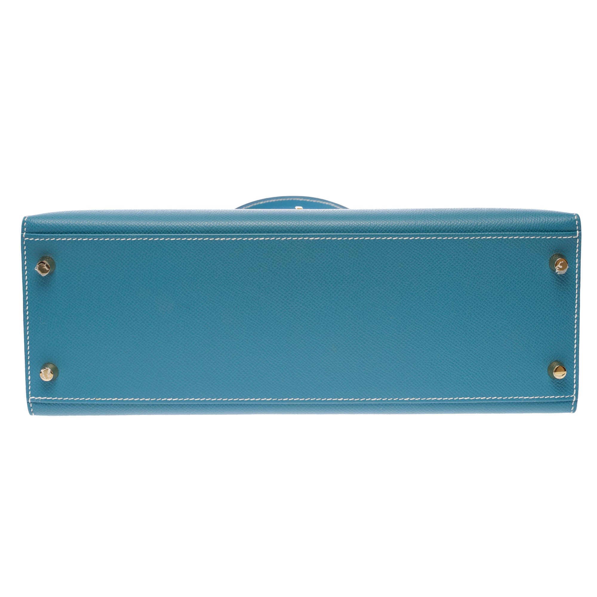 Sac HERMES Kelly 32 en Cuir Bleu - 103329