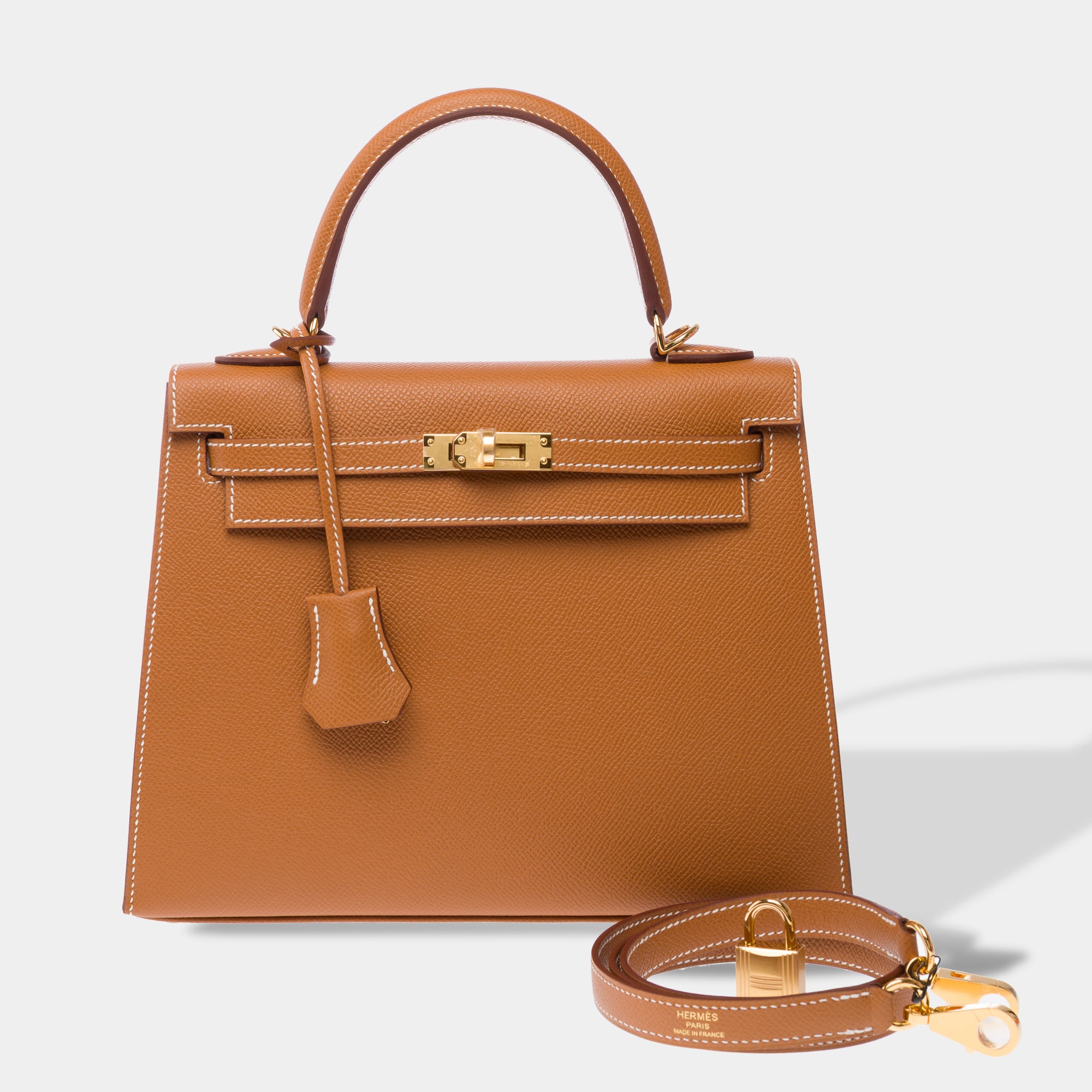 Sac HERMES Kelly 25 en Cuir Doré - 103347