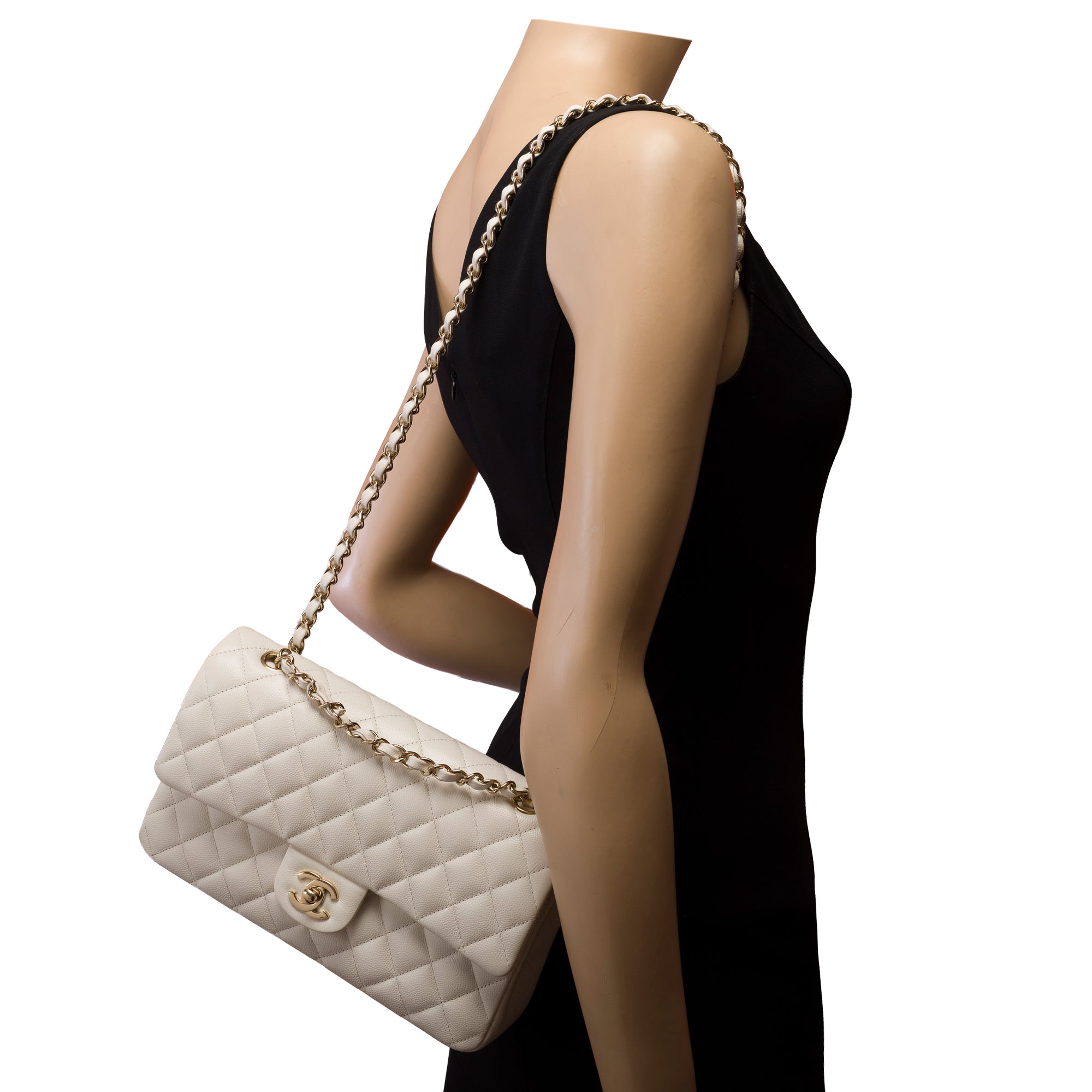 Sac CHANEL Timeless/Classique en Cuir Blanc - 103356