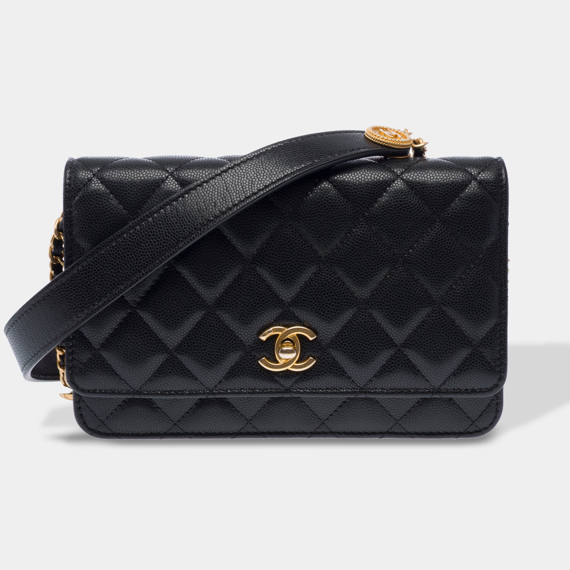 Sac CHANEL Wallet on Chain en Cuir Noir - 103397