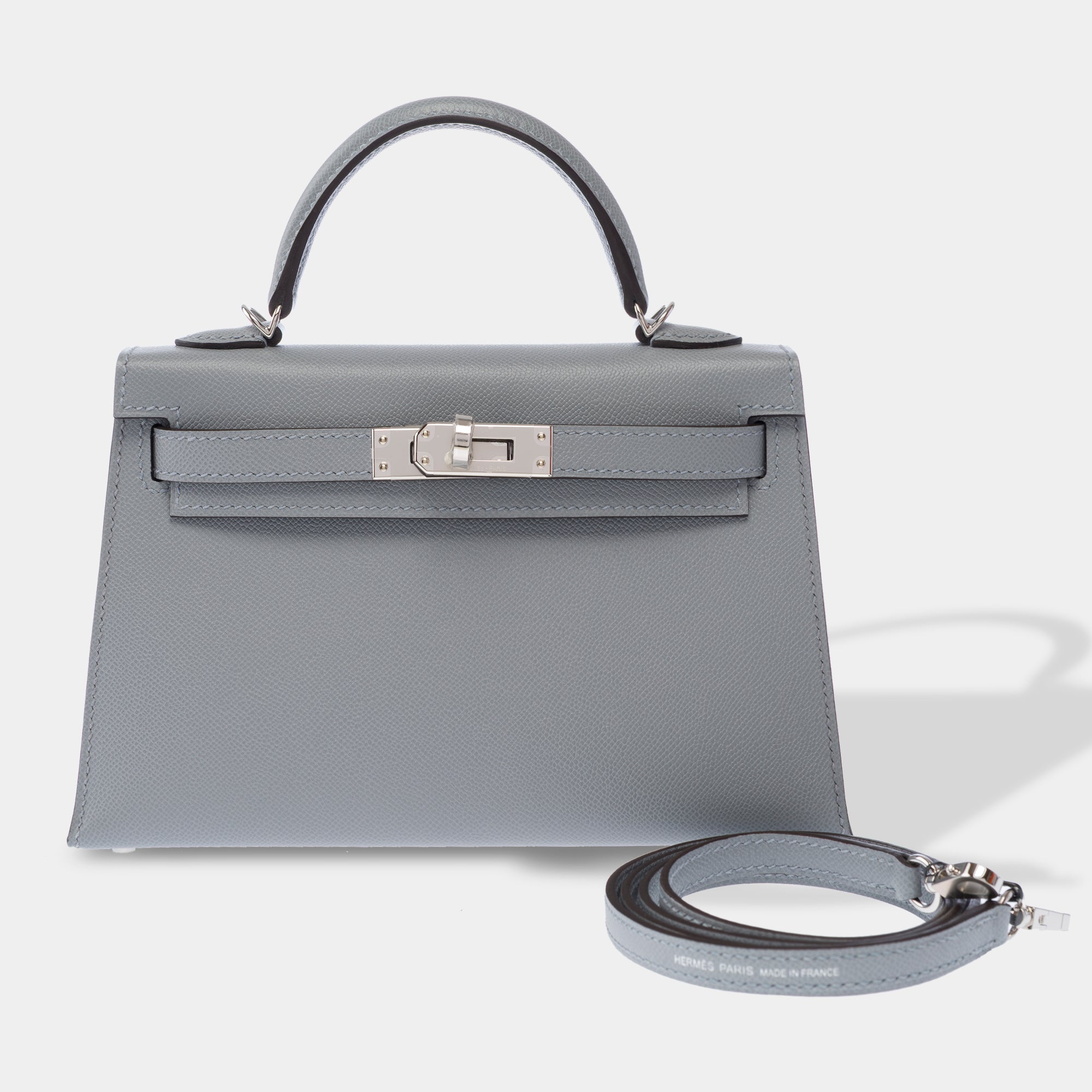 Sac HERMES Kelly Mini en Cuir Gris - 103419