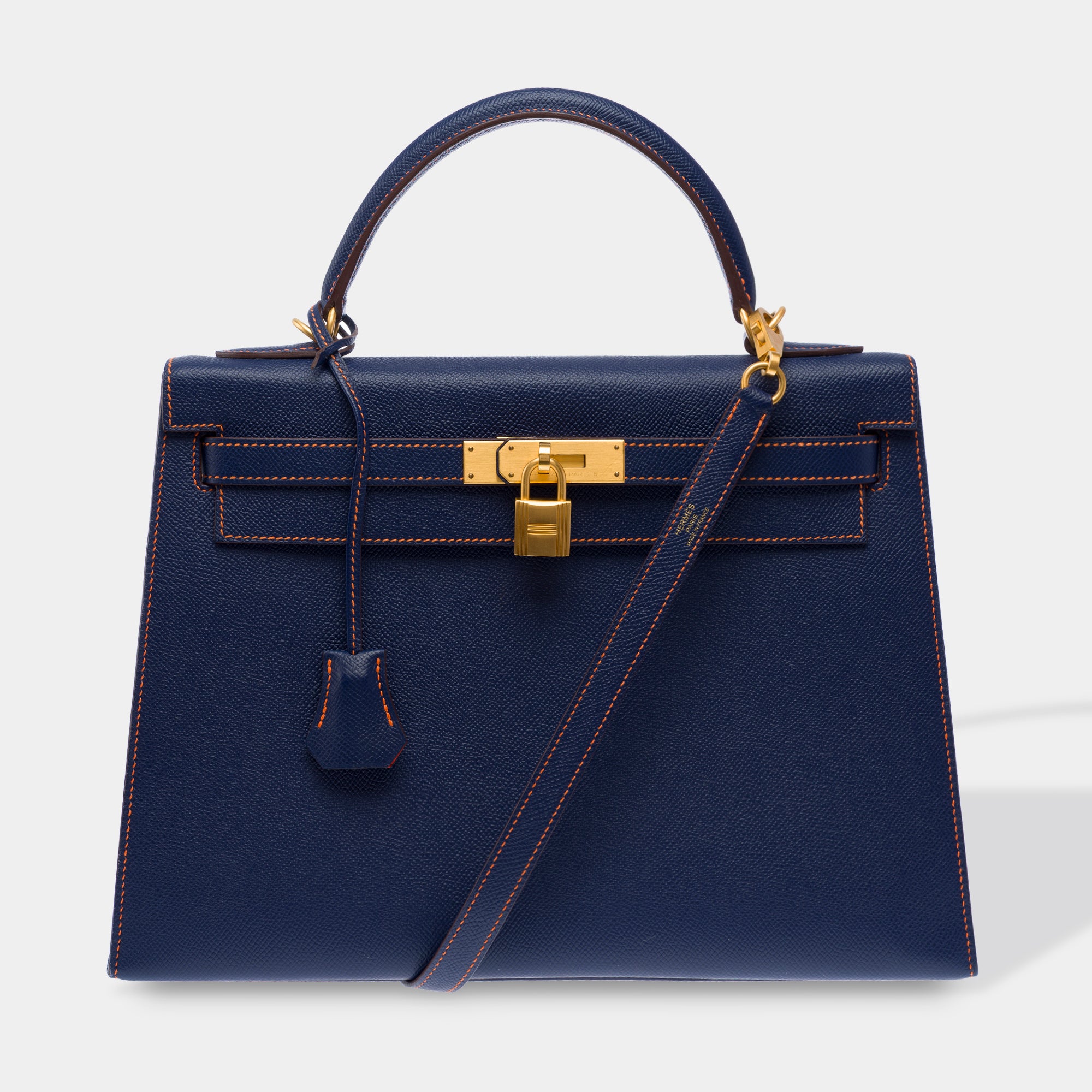 Sac HERMES Kelly 32 en Cuir Bleu - 103430