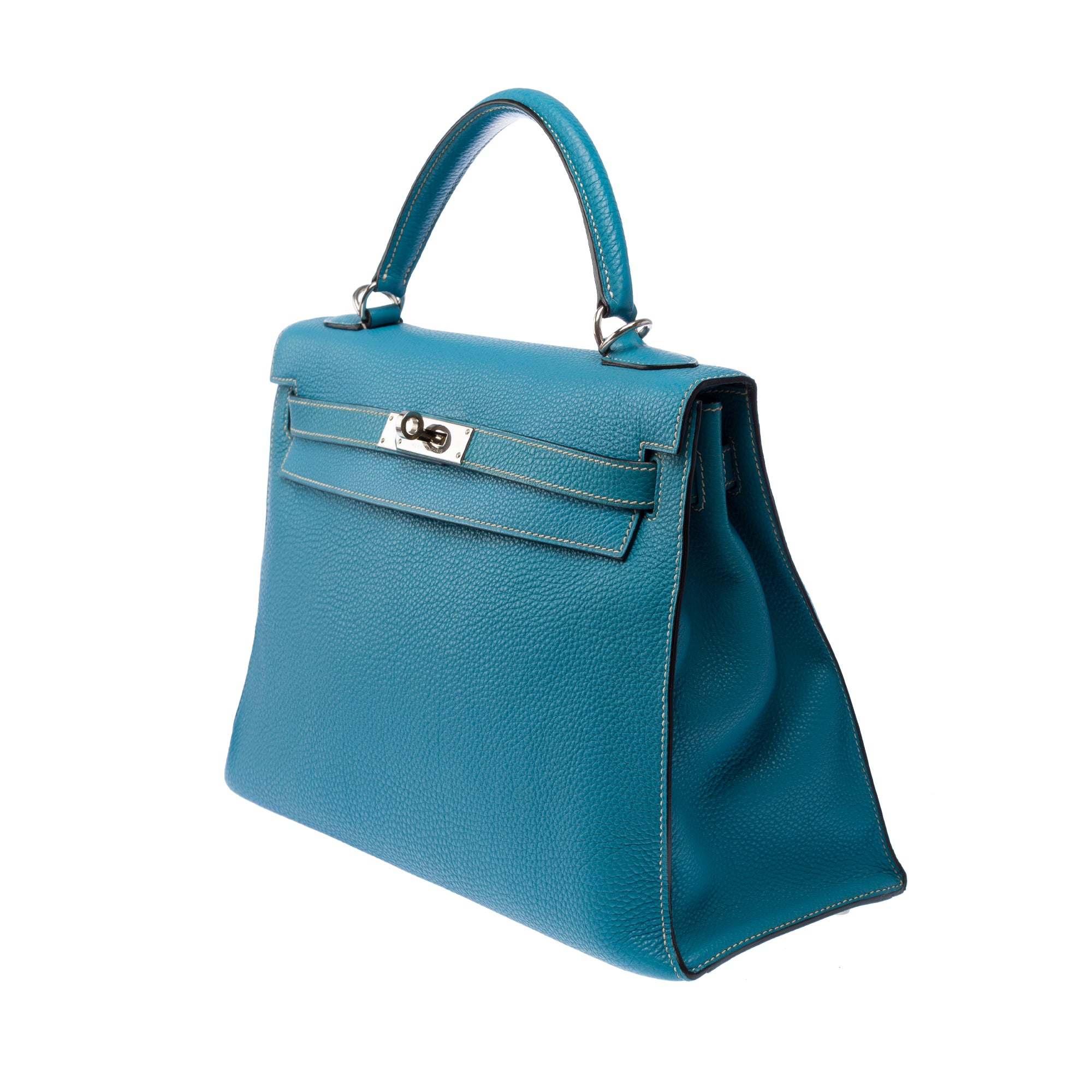 Sac HERMES Kelly 32 en Cuir Bleu - 103442