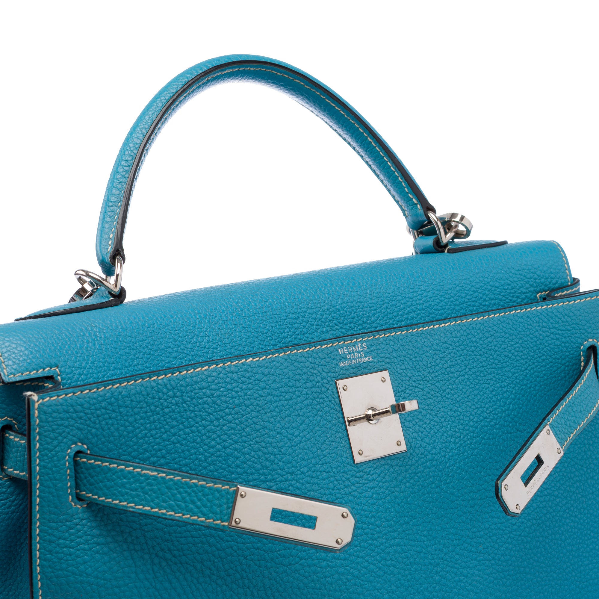 Sac HERMES Kelly 32 en Cuir Bleu - 103442