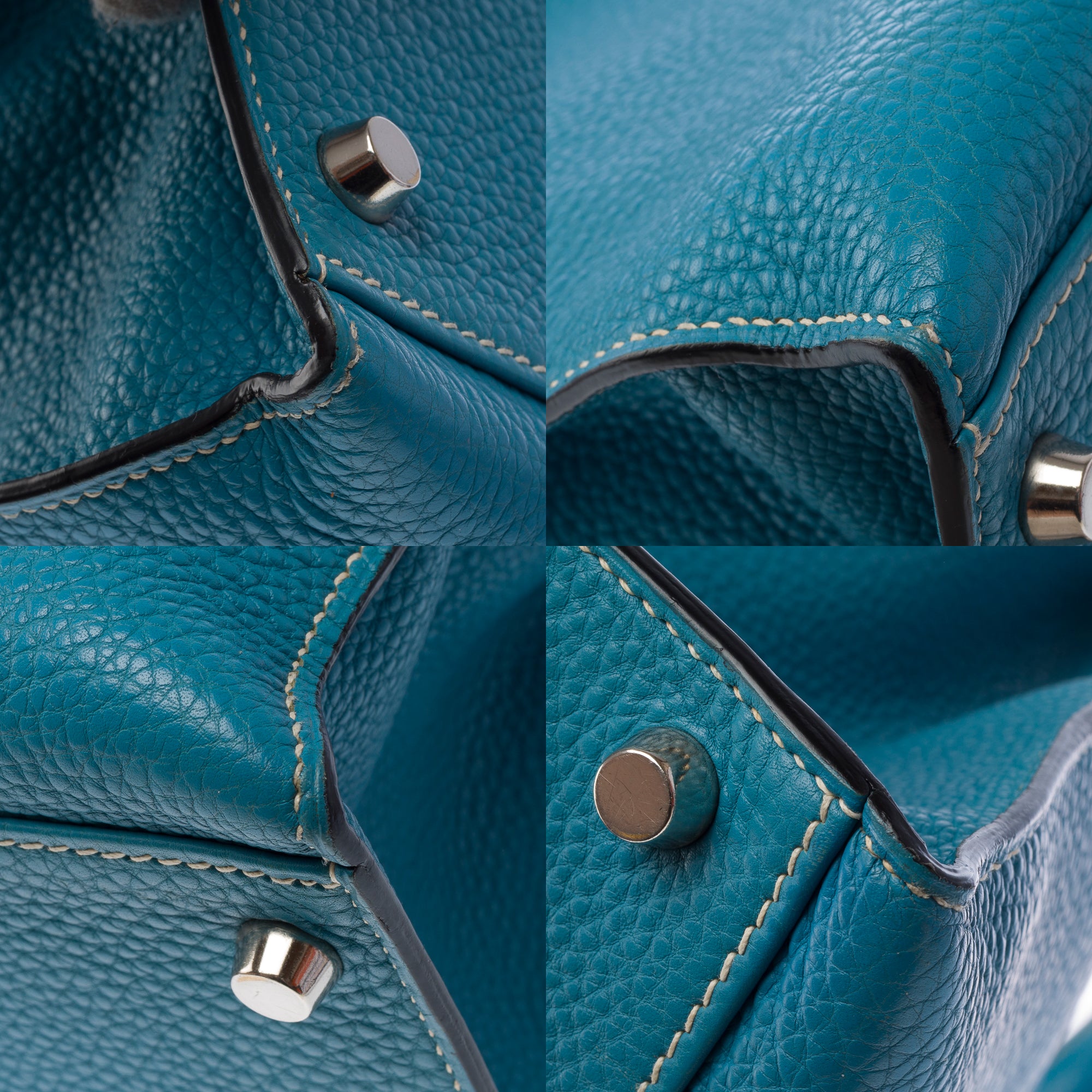 Sac HERMES Kelly 32 en Cuir Bleu - 103442