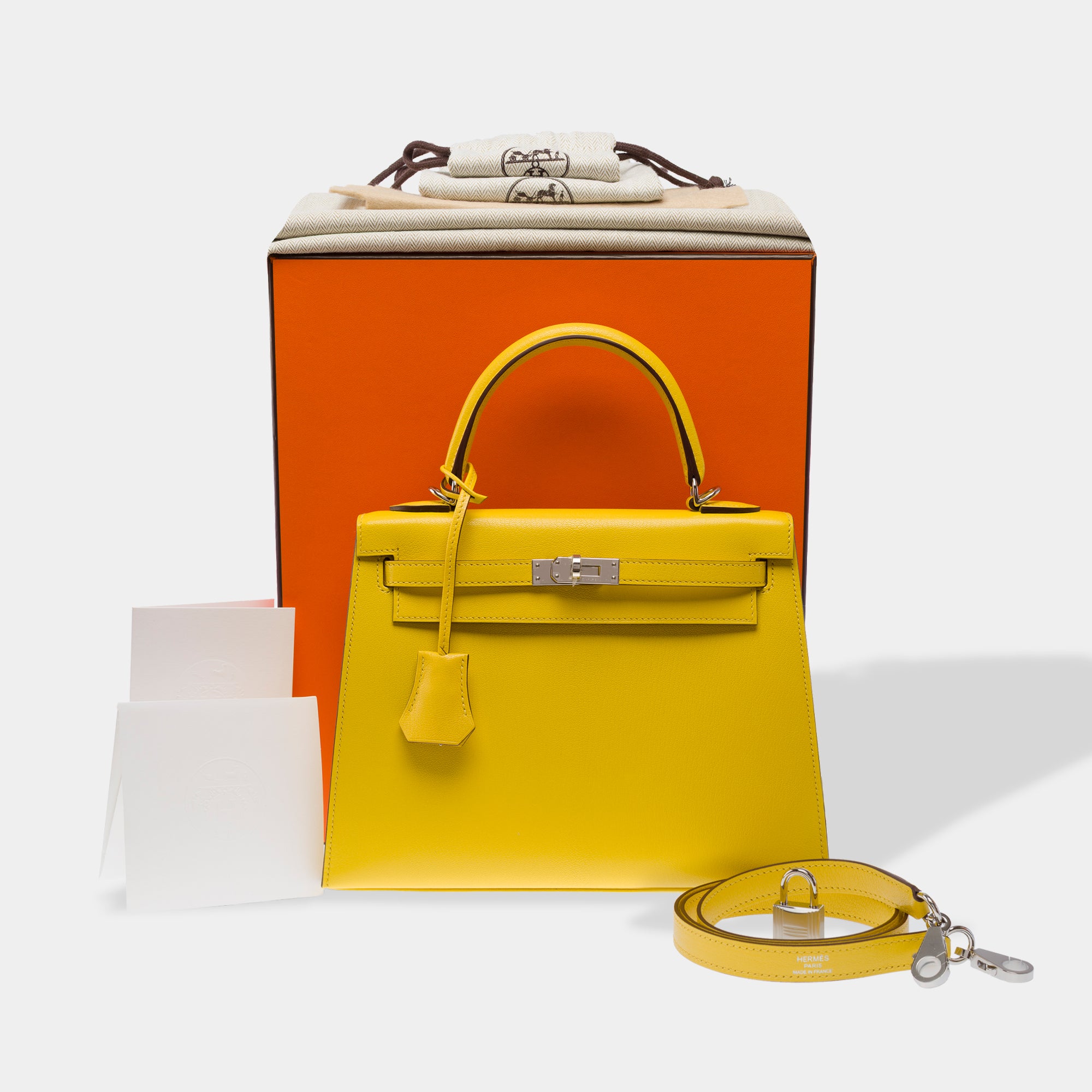 Sac HERMES Kelly 25 en Cuir Jaune - 103488