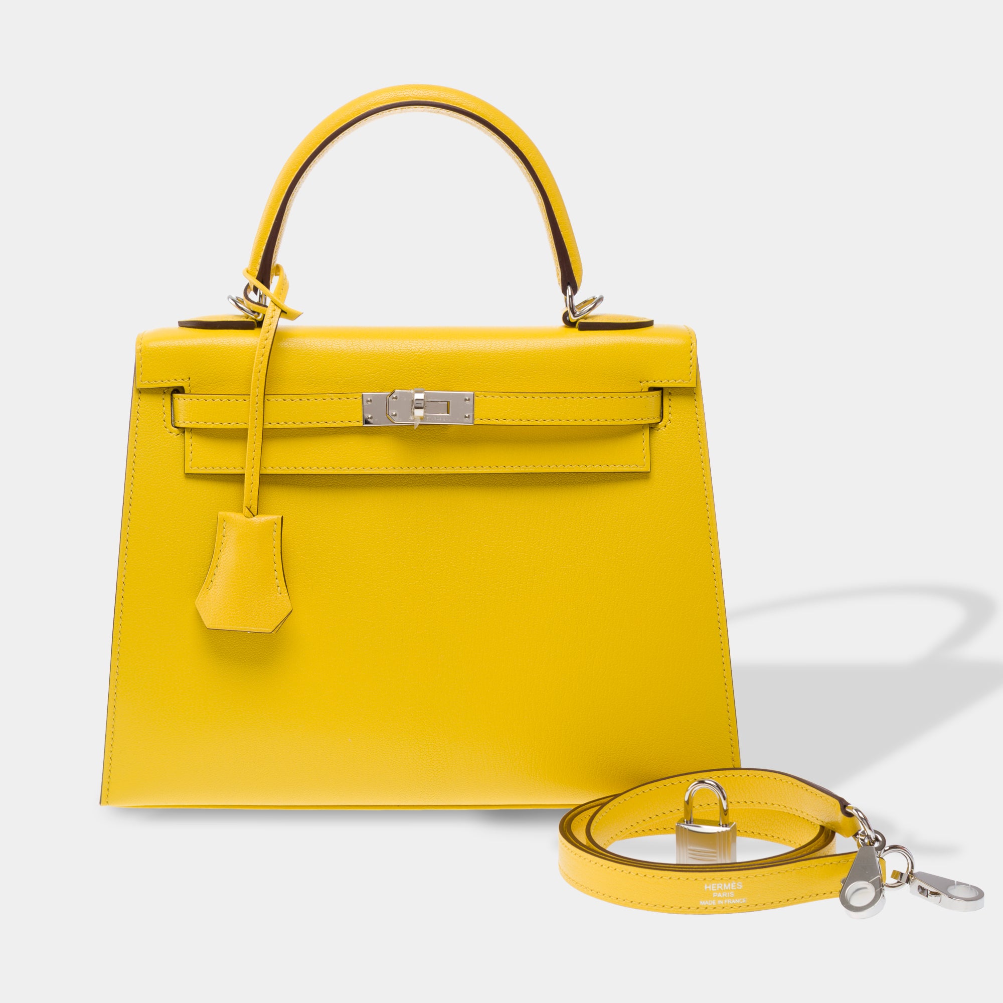 Sac HERMES Kelly 25 en Cuir Jaune - 103488