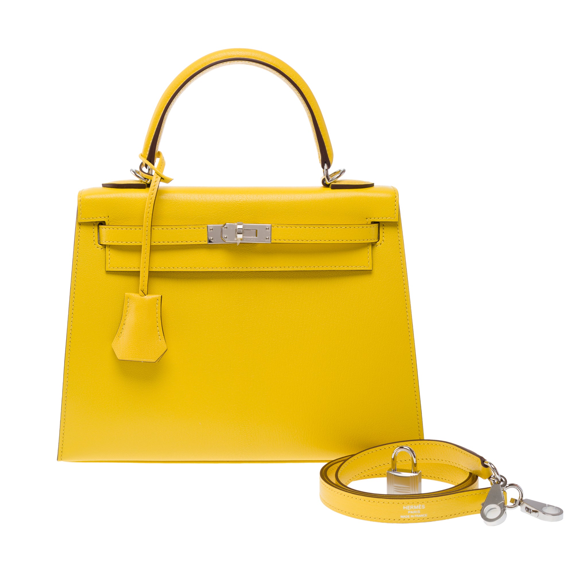 Sac HERMES Kelly 25 en Cuir Jaune - 103488