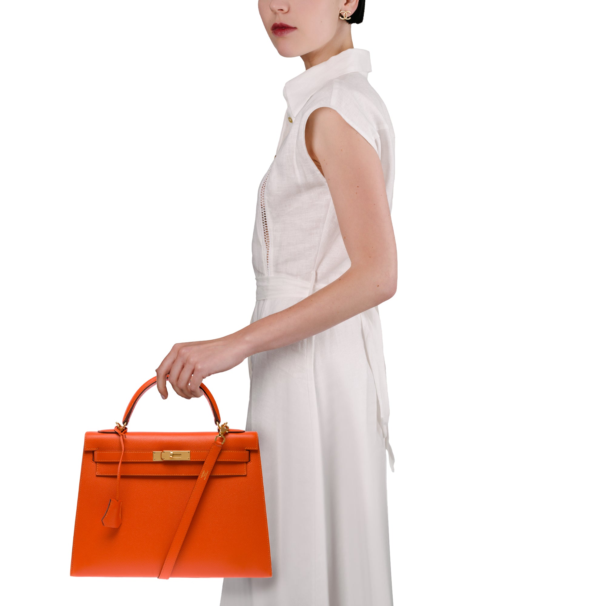 Sac HERMES Kelly 32 en Cuir Orange - 103499