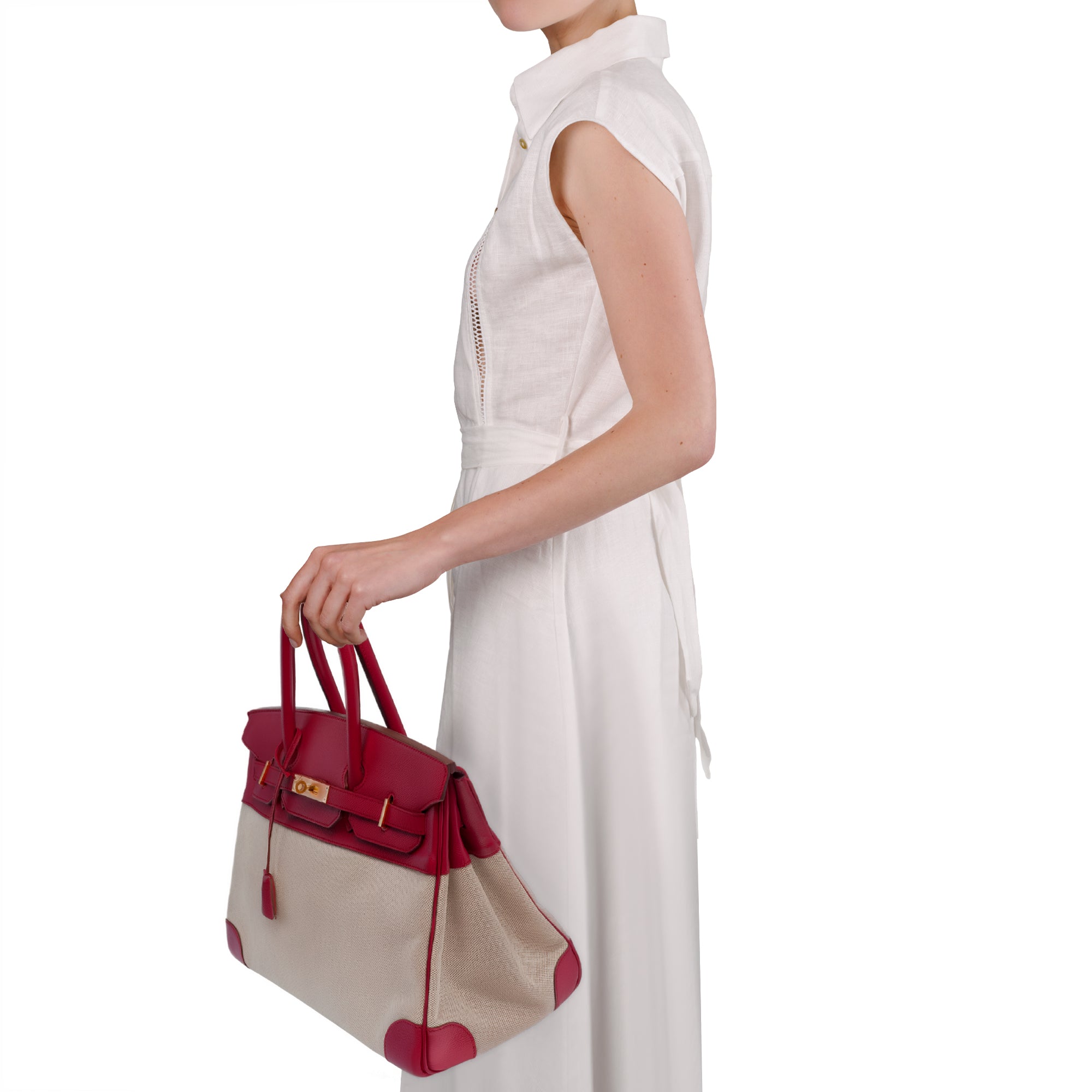 Sac HERMES Birkin 35 en Toile Rose - 103501