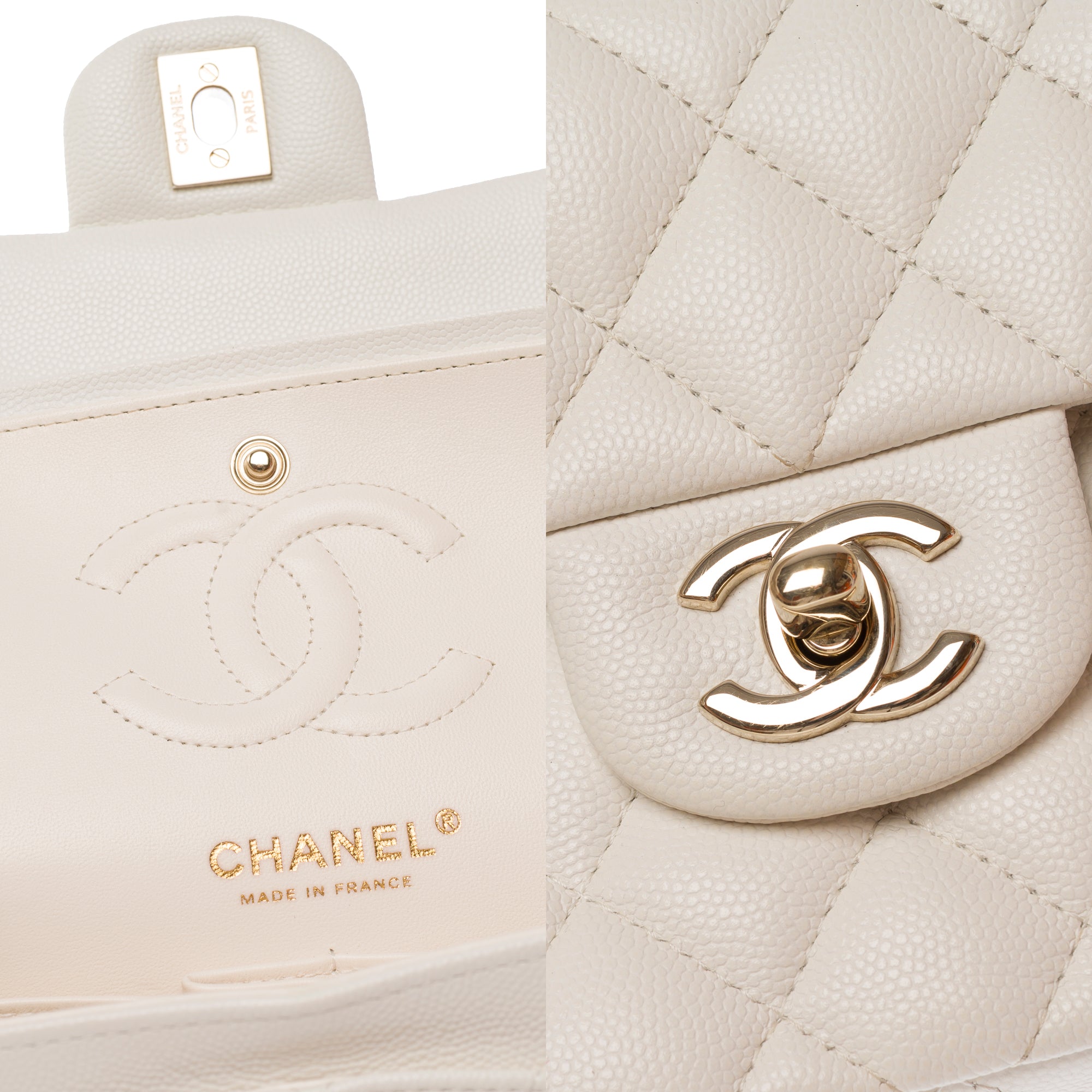Sac CHANEL Timeless/Classique en Cuir Blanc - 103553