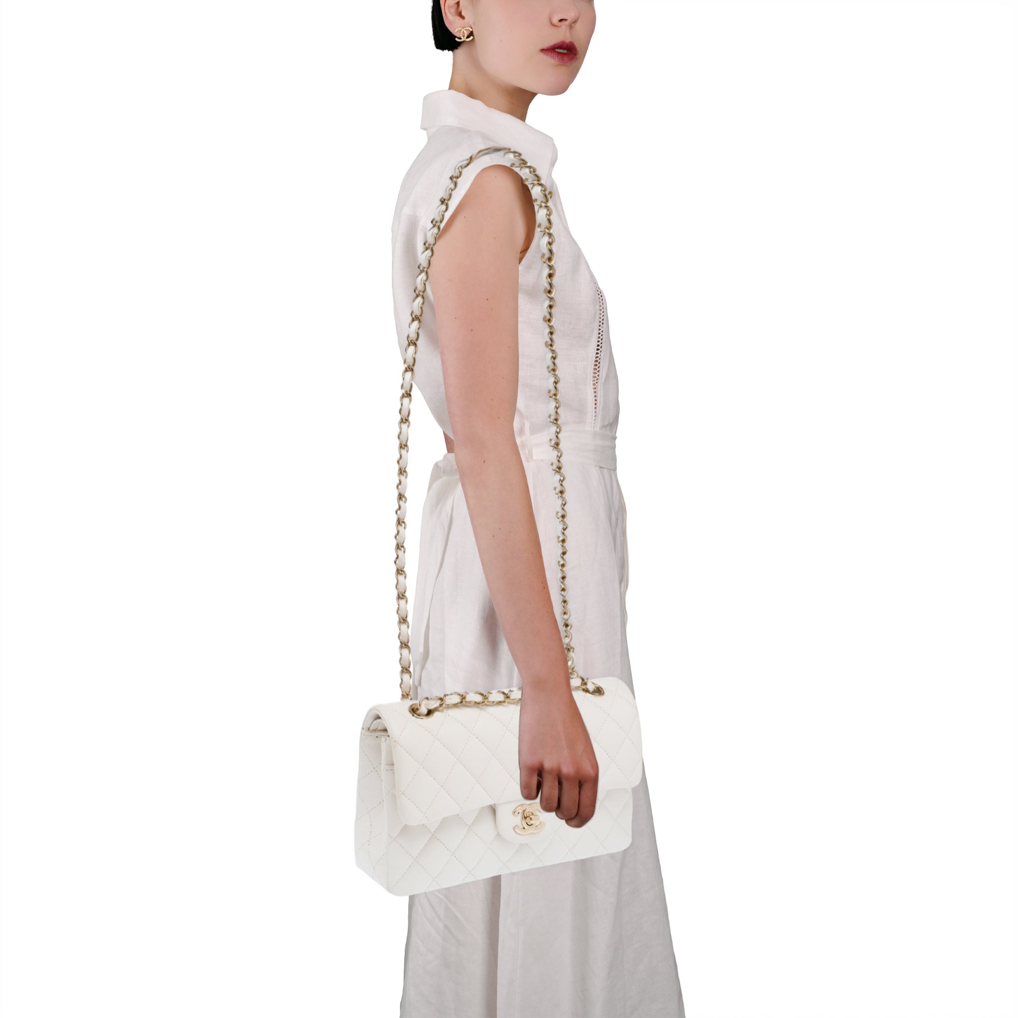Sac CHANEL Timeless/Classique en Cuir Blanc - 103553